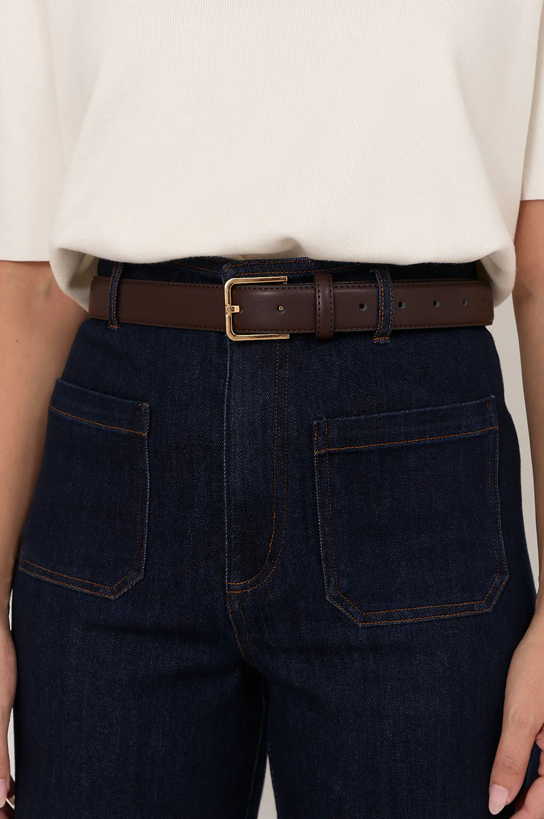 Riley Metal Buckle Jeans Belt (Chocolate/Gold) - Image 2