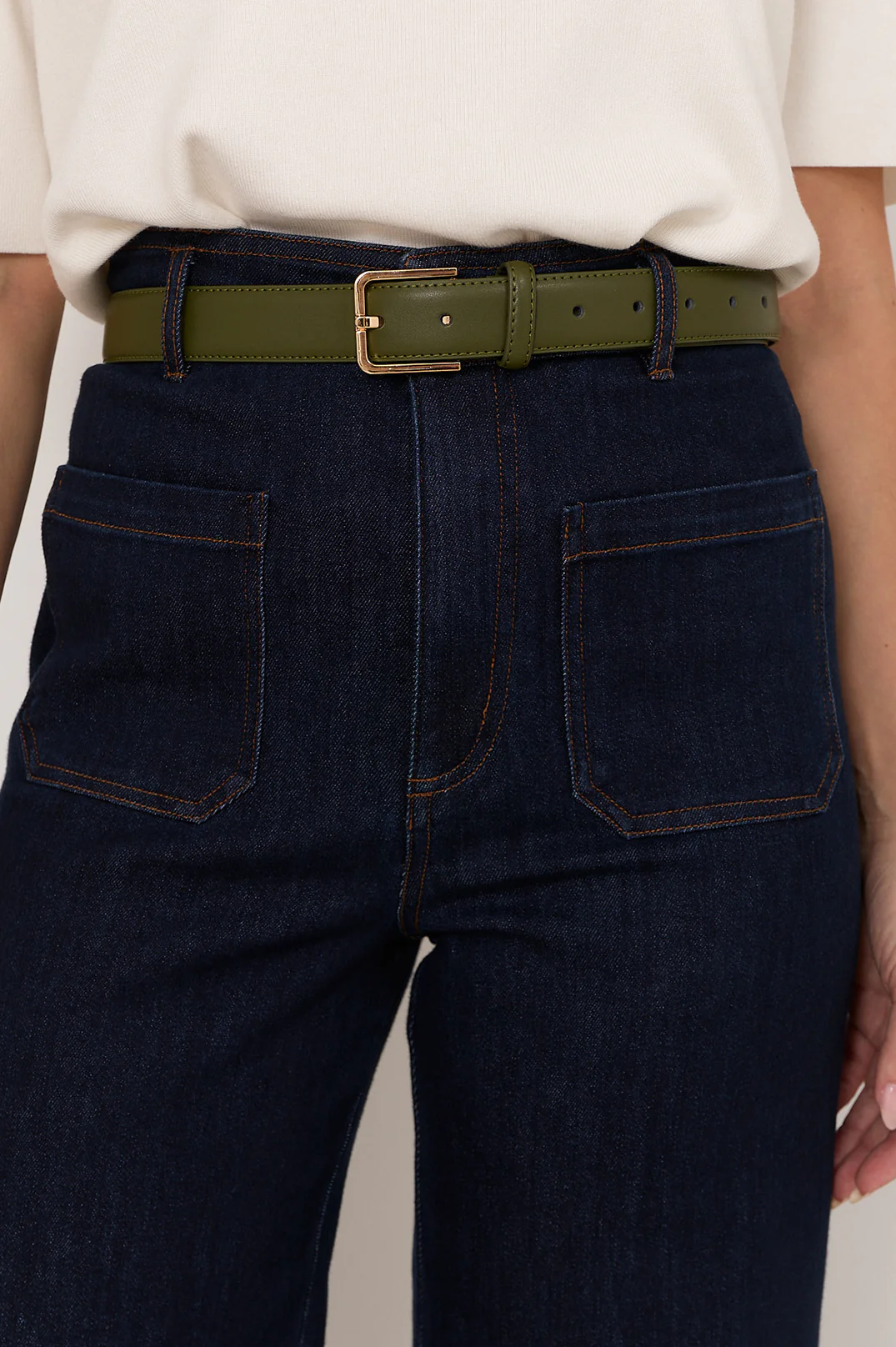 Riley Metal Buckle Jeans Belt (Olive/Gold) - Image 2