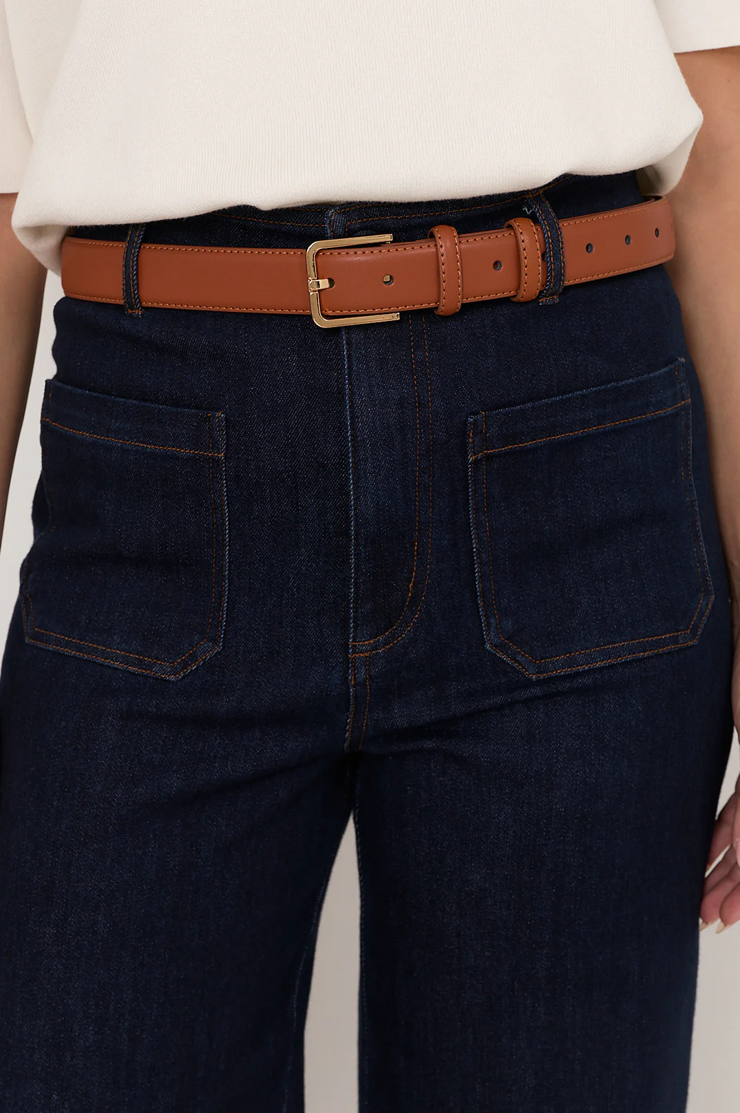 Riley Metal Buckle Jeans Belt (Tan/Gold) - Image 2