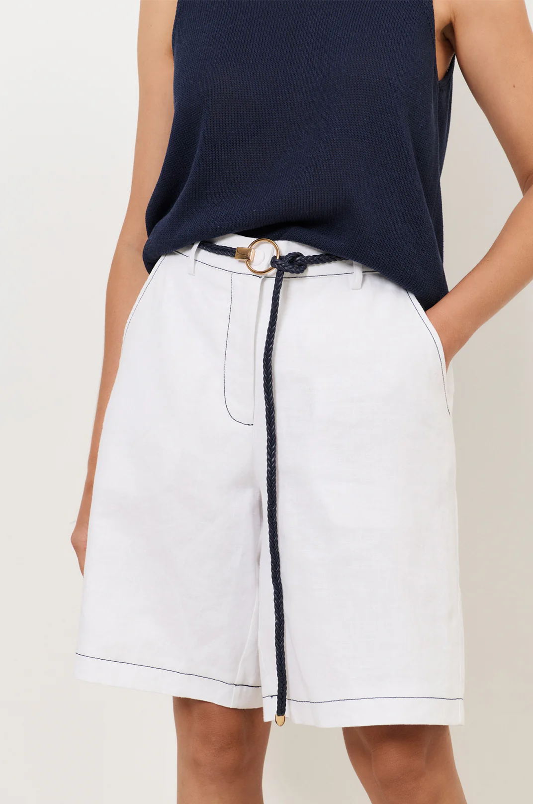Ring Front Plaited Tie Belt (Navy) - Image 2