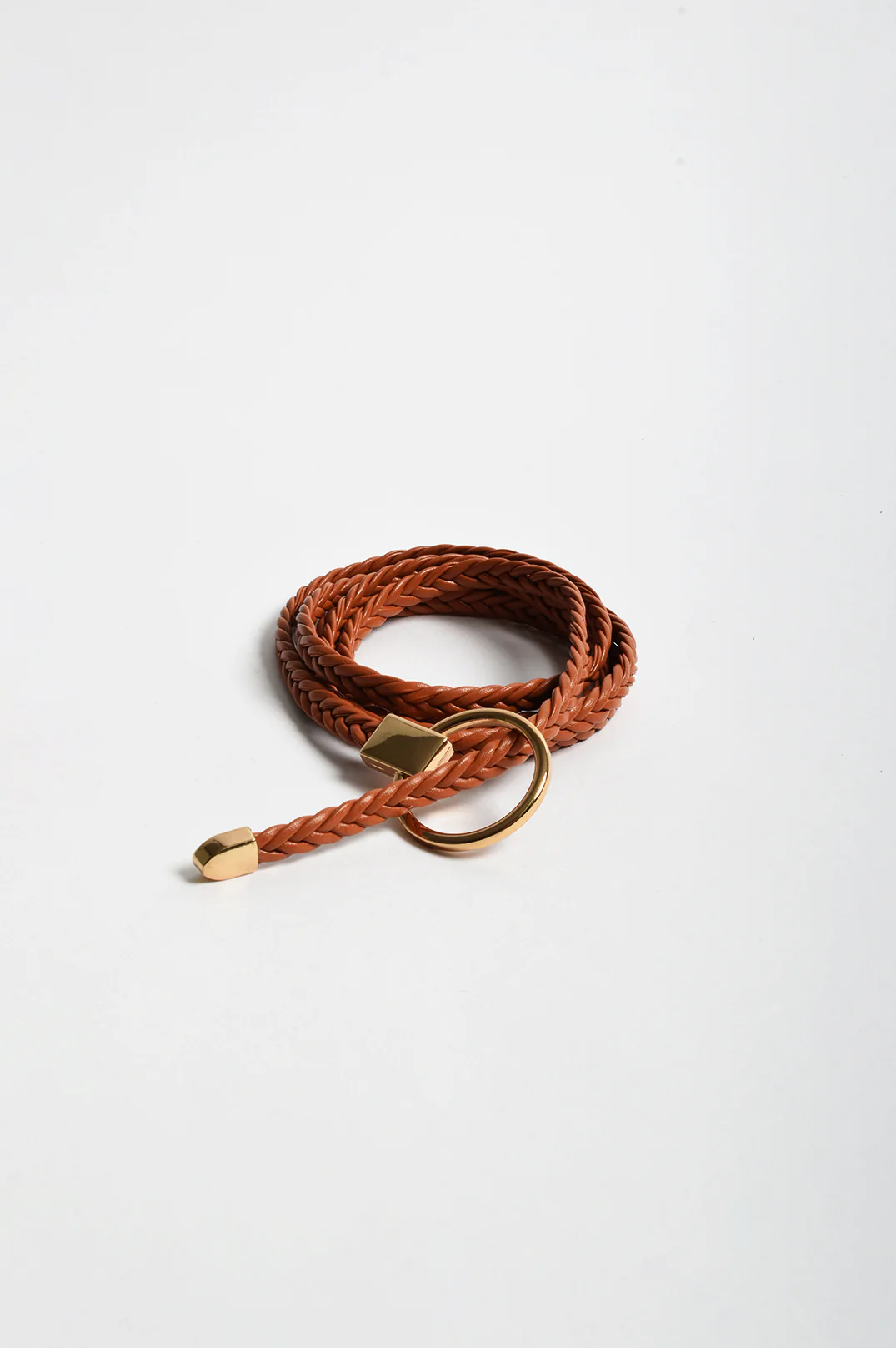 Ring Front Plaited Tie Belt (Tan)