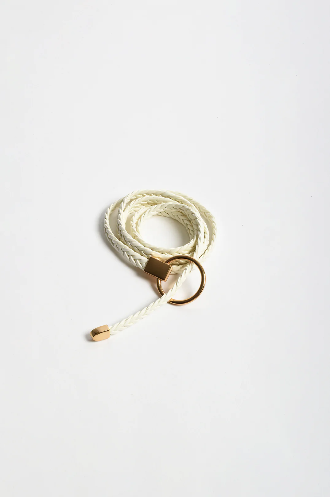 Ring Front Plaited Tie Belt (White)