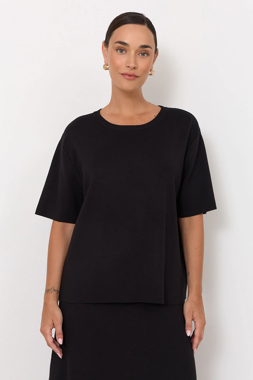 Rochelle Short Sleeve Knit Top (Black) - Image 4