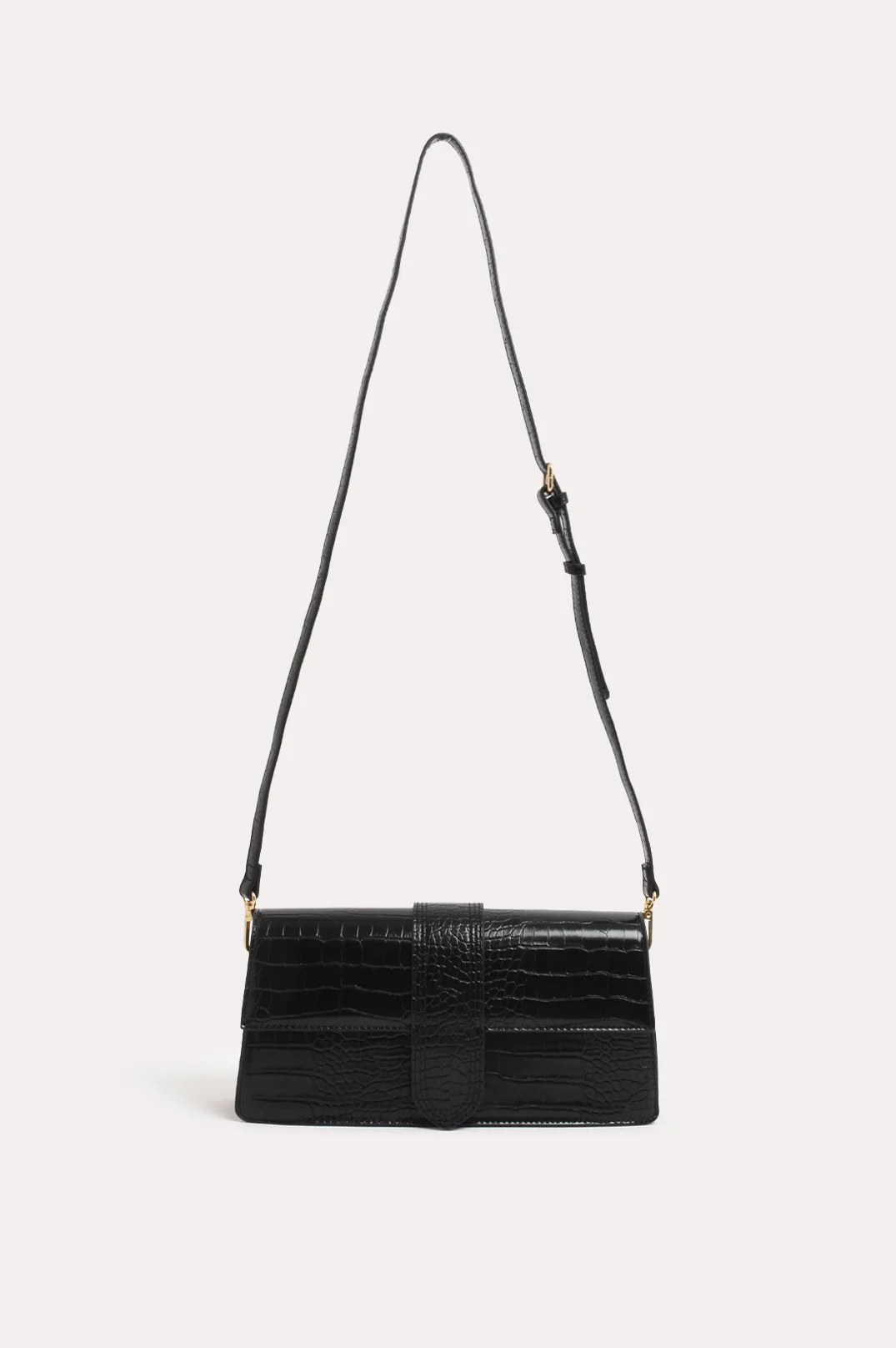 Rommy Croc Foldover Handbag (Black) - Image 3