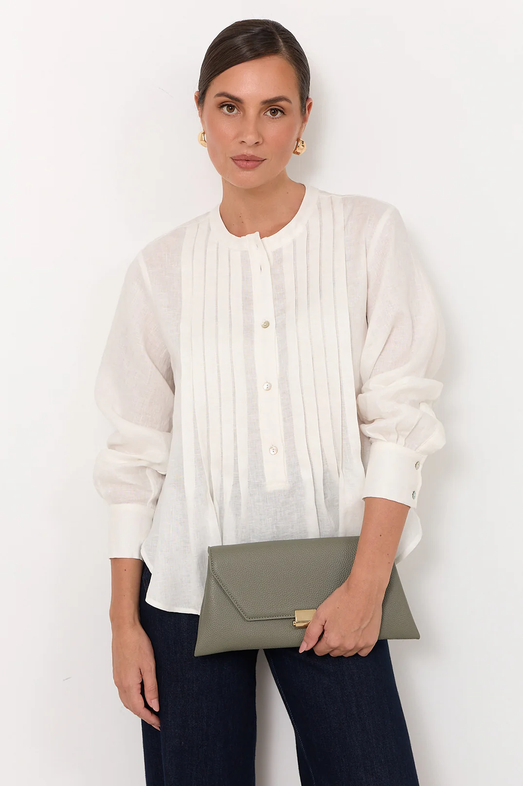 Rona Clasp Front Clutch (Khaki) - Image 2