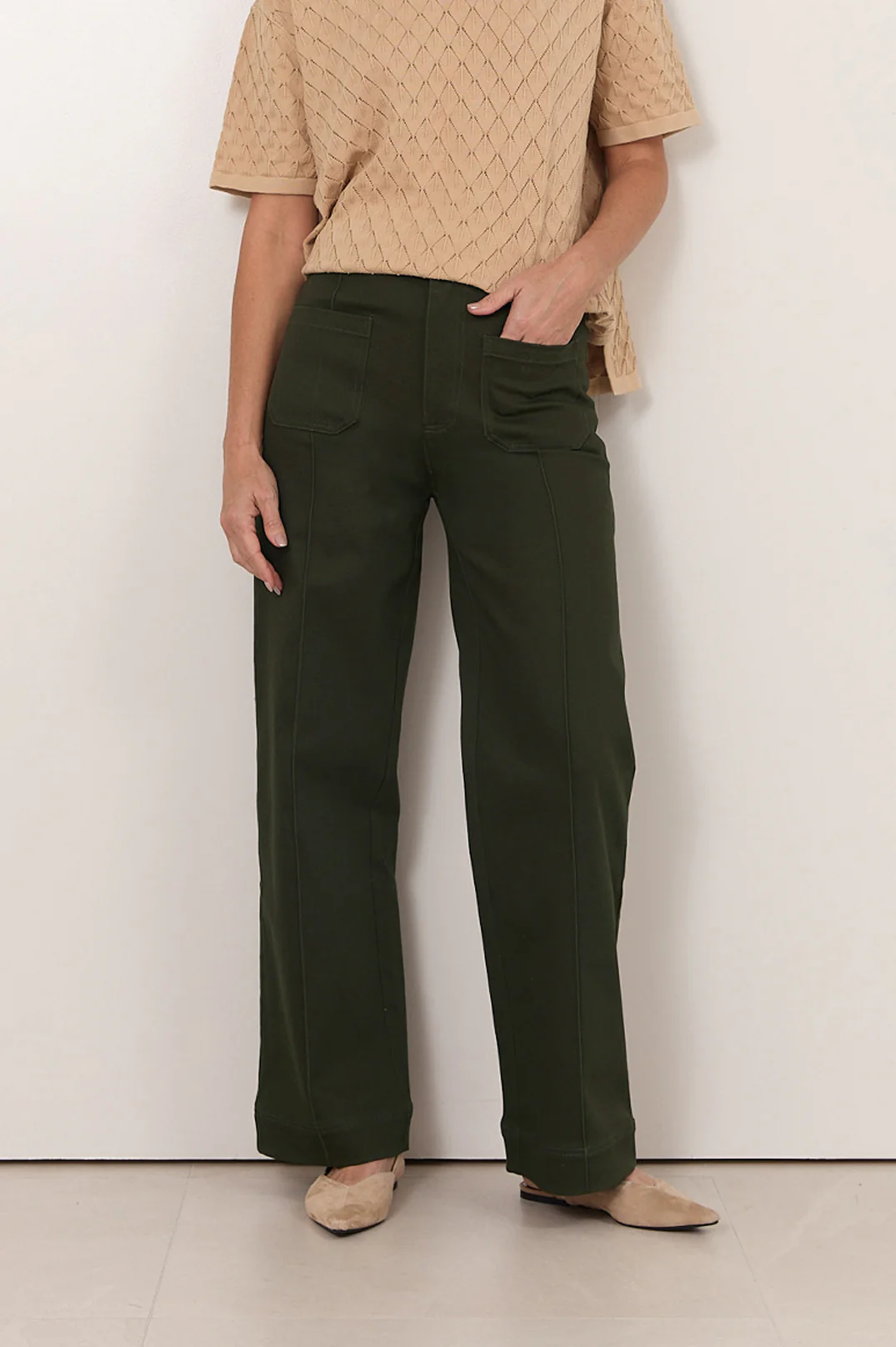 Rosalie Patch Pocket Denim Pant (Khaki) - Image 2
