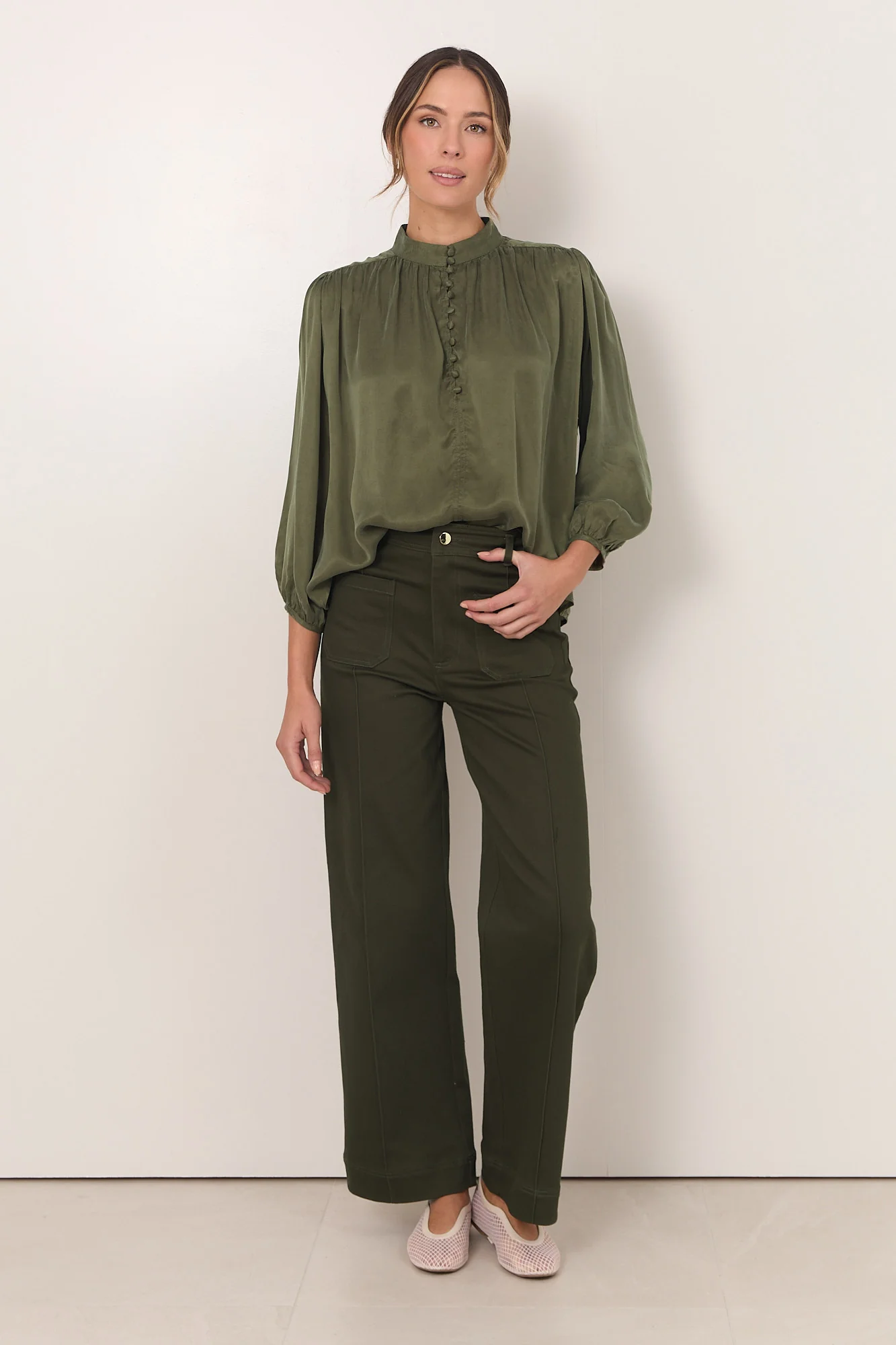 Rosalie Patch Pocket Denim Pant (Khaki) - Image 4