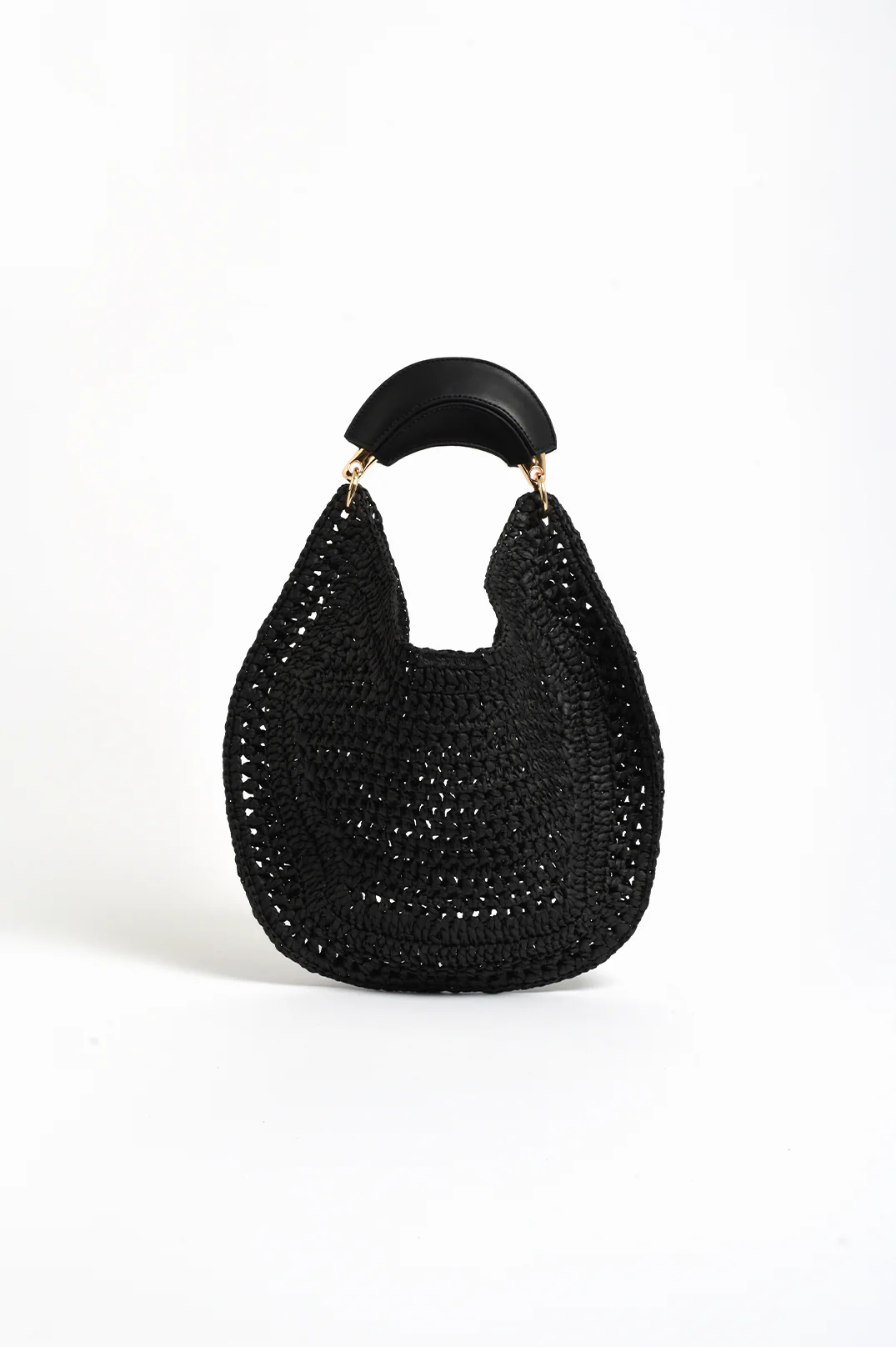 Round Weave Handle Handbag (Black)