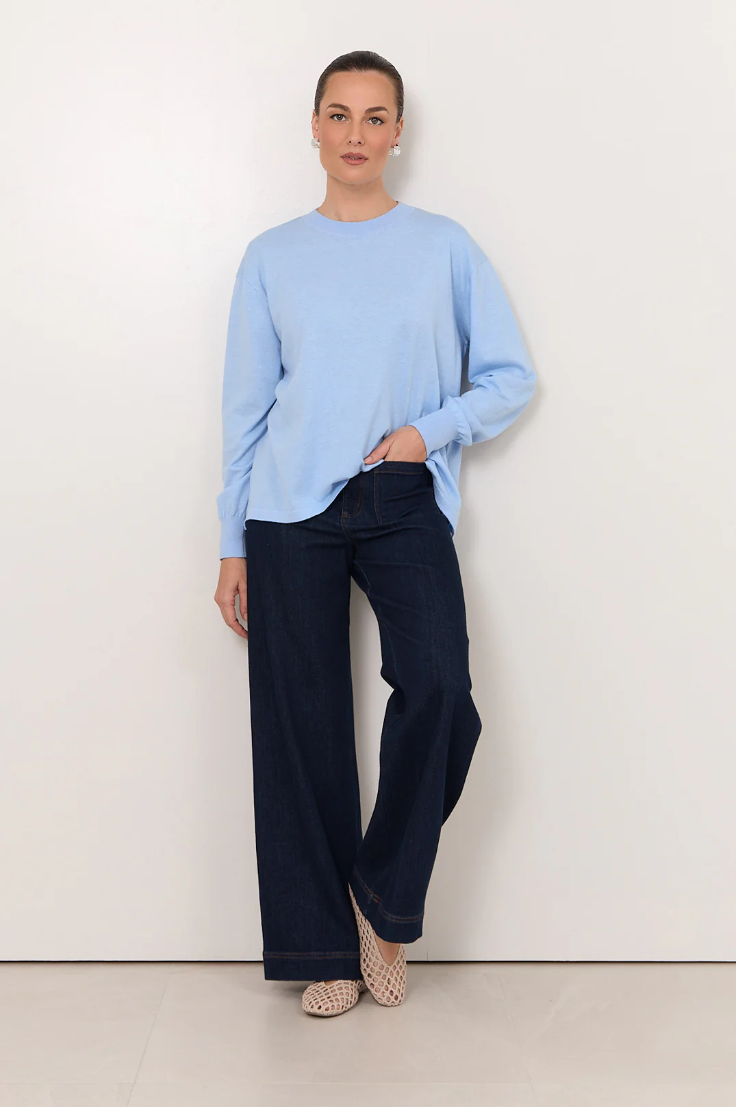 Rowan Cotton Cashmere Long Sleeve Knit (Blue) - Image 3