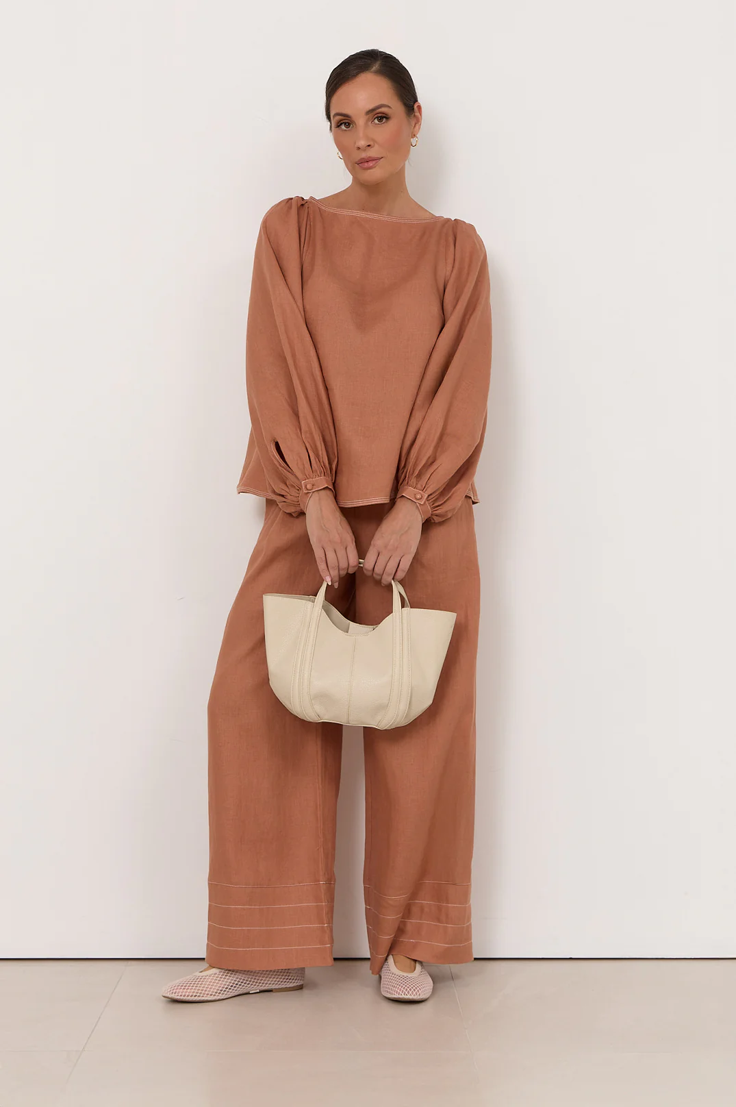 Rowe Boat Neck Linen Top (Tan) - Image 3