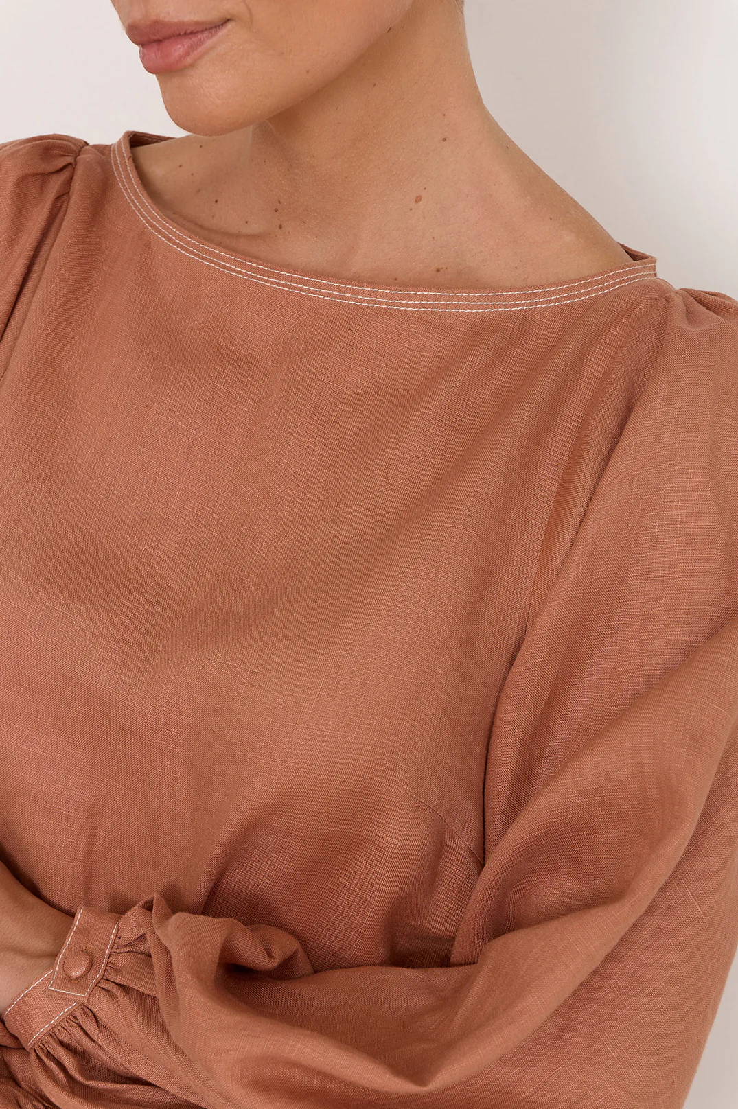 Rowe Boat Neck Linen Top (Tan) - Image 4