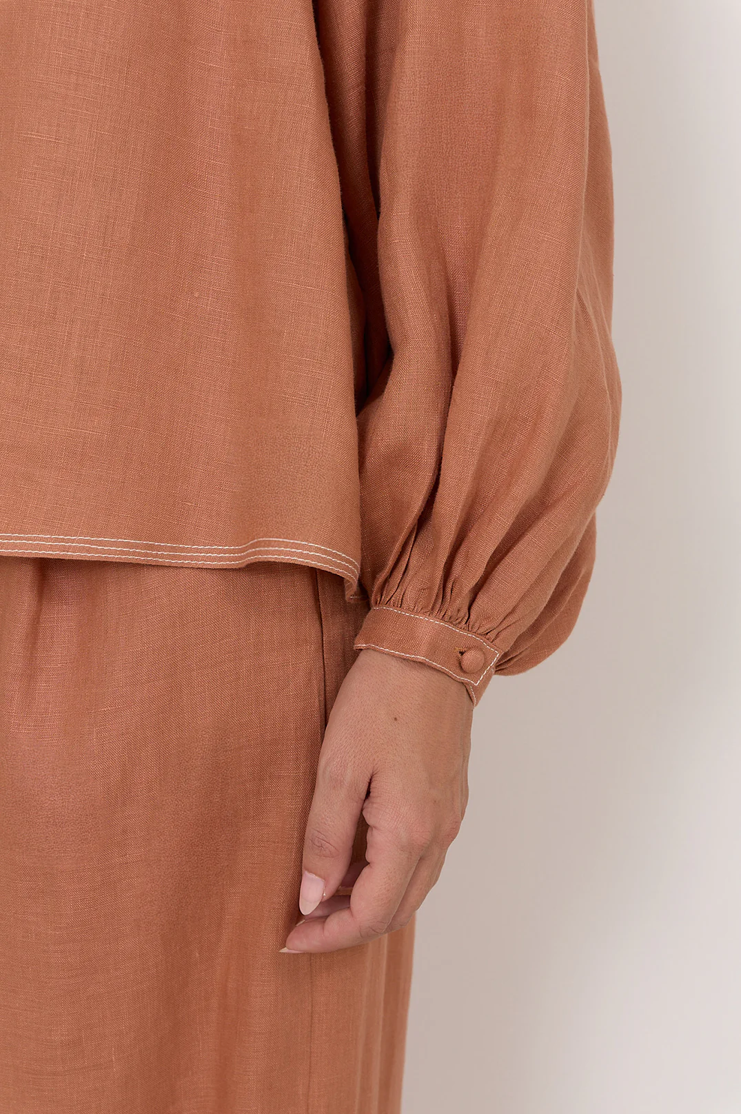 Rowe Boat Neck Linen Top (Tan) - Image 5