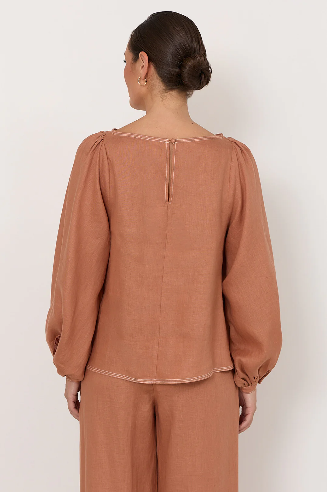 Rowe Boat Neck Linen Top (Tan) - Image 6