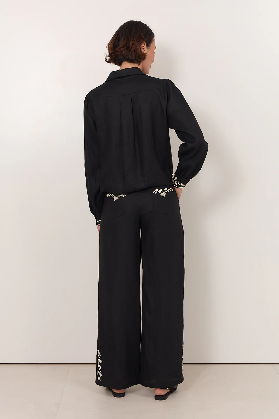 Sabina Linen Embroidered Pant (Black) - Image 6