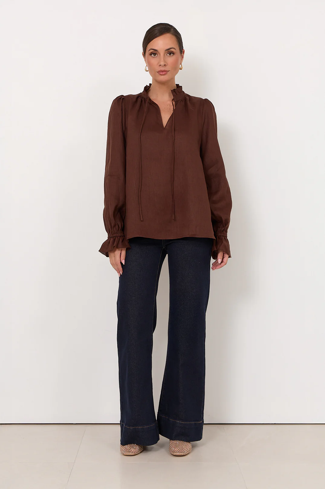 Sandra Long Sleeve Linen Top (Chocolate) - Image 3
