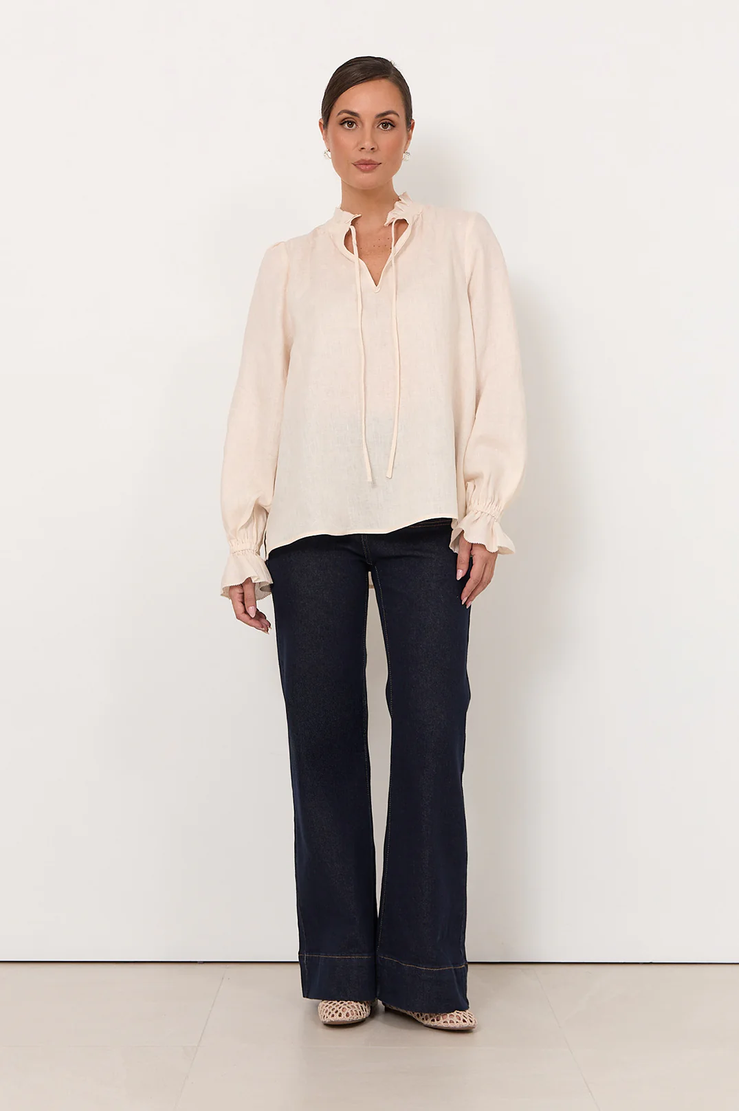Sandra Long Sleeve Linen Top (Cream) - Image 4