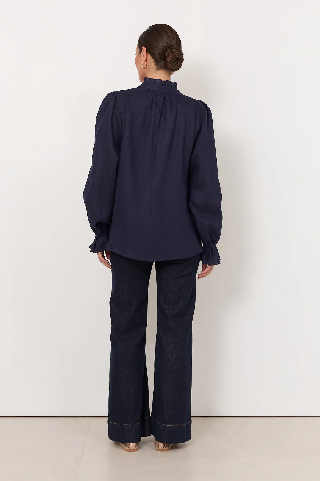 Sandra Long Sleeve Linen Top (Navy) - Image 4