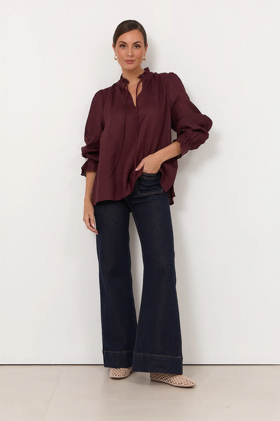 Sandra Long Sleeve Linen Top (Plum) - Image 3