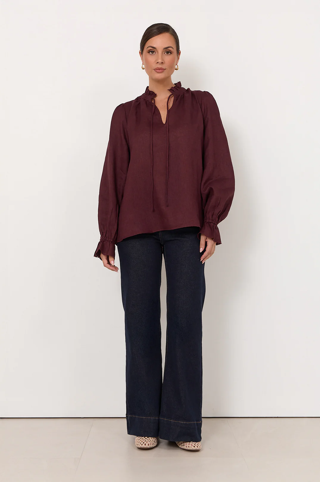 Sandra Long Sleeve Linen Top (Plum) - Image 4