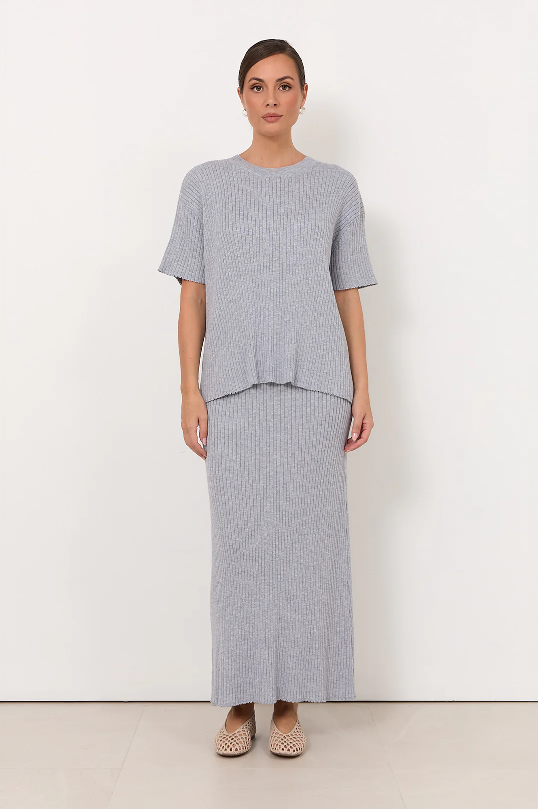 Shani Rib Knit Short Sleeve Top (Dove) - Image 2
