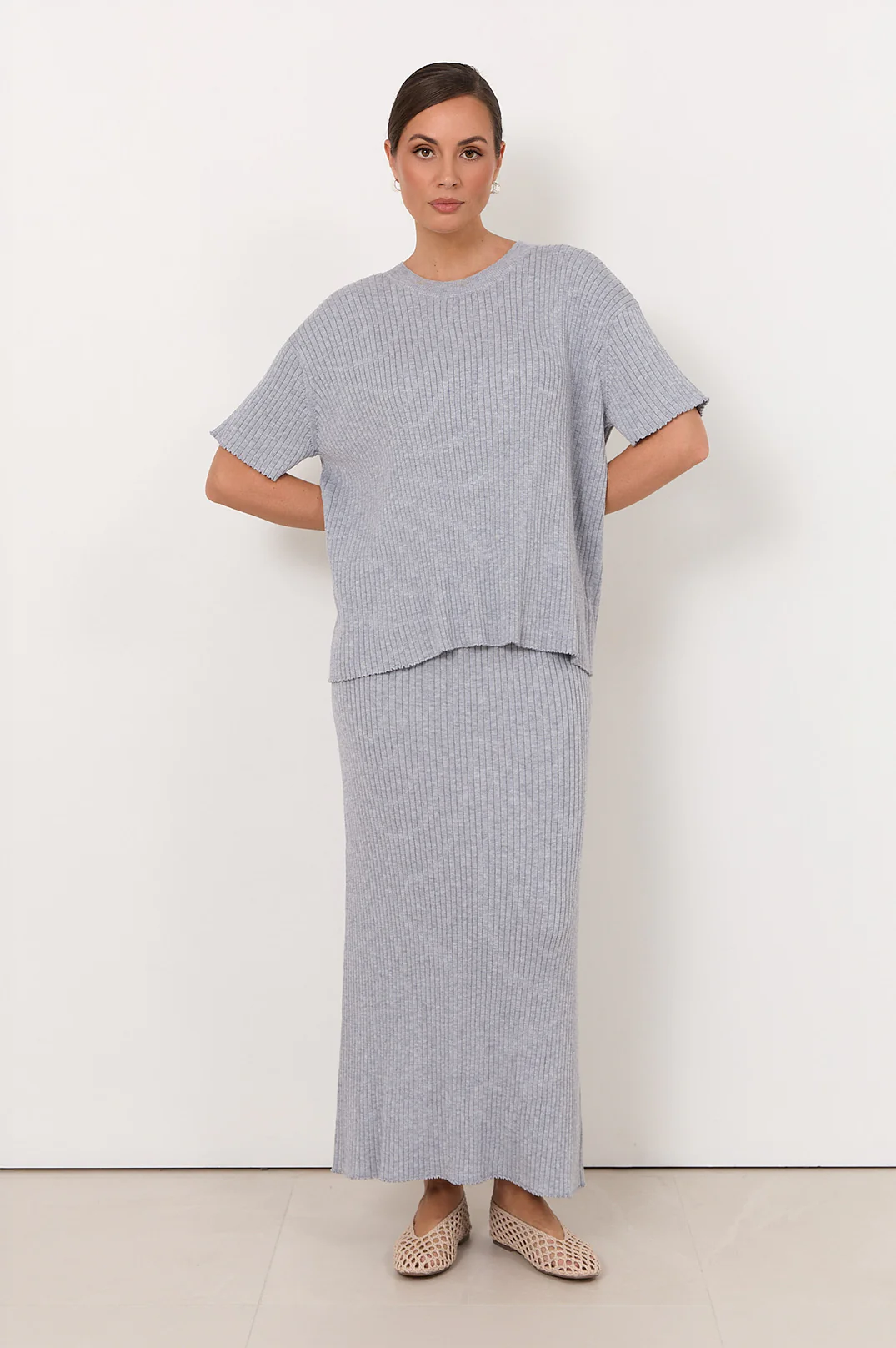 Shani Rib Knit Short Sleeve Top (Dove) - Image 3