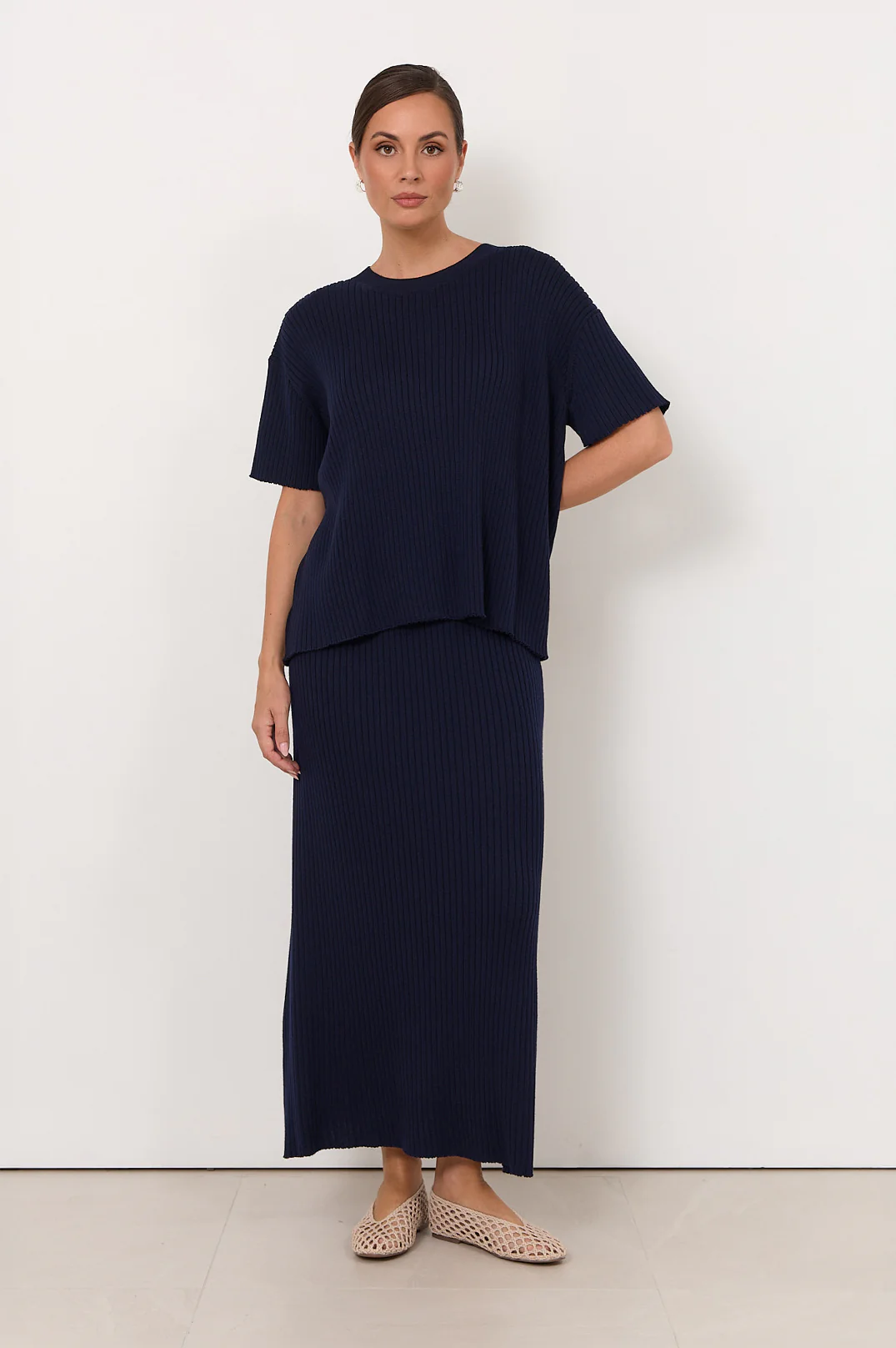 Shani Rib Knit Short Sleeve Top (Navy) - Image 3