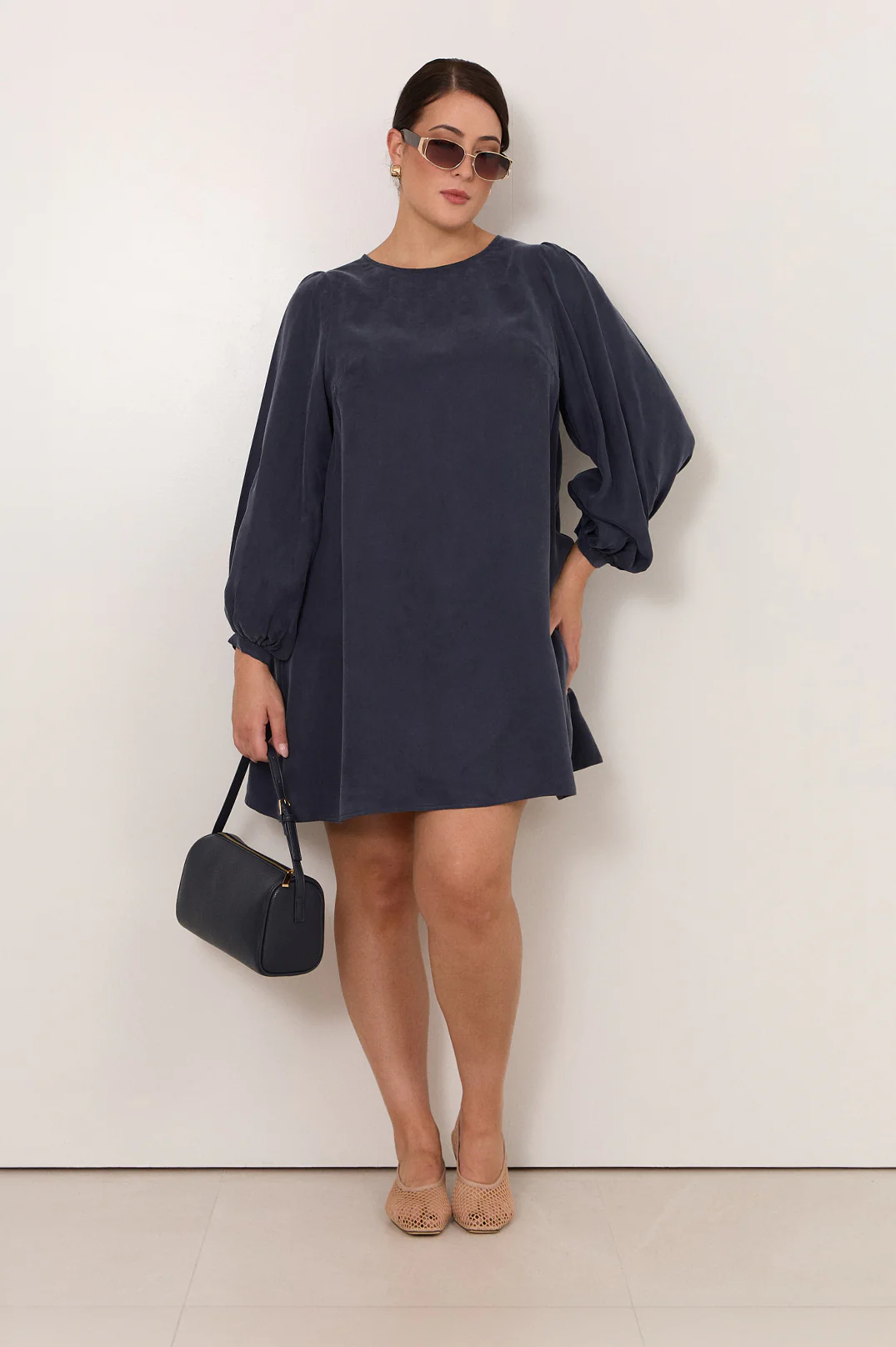Sorrel Cupro Short Dress (Navy) - Image 4