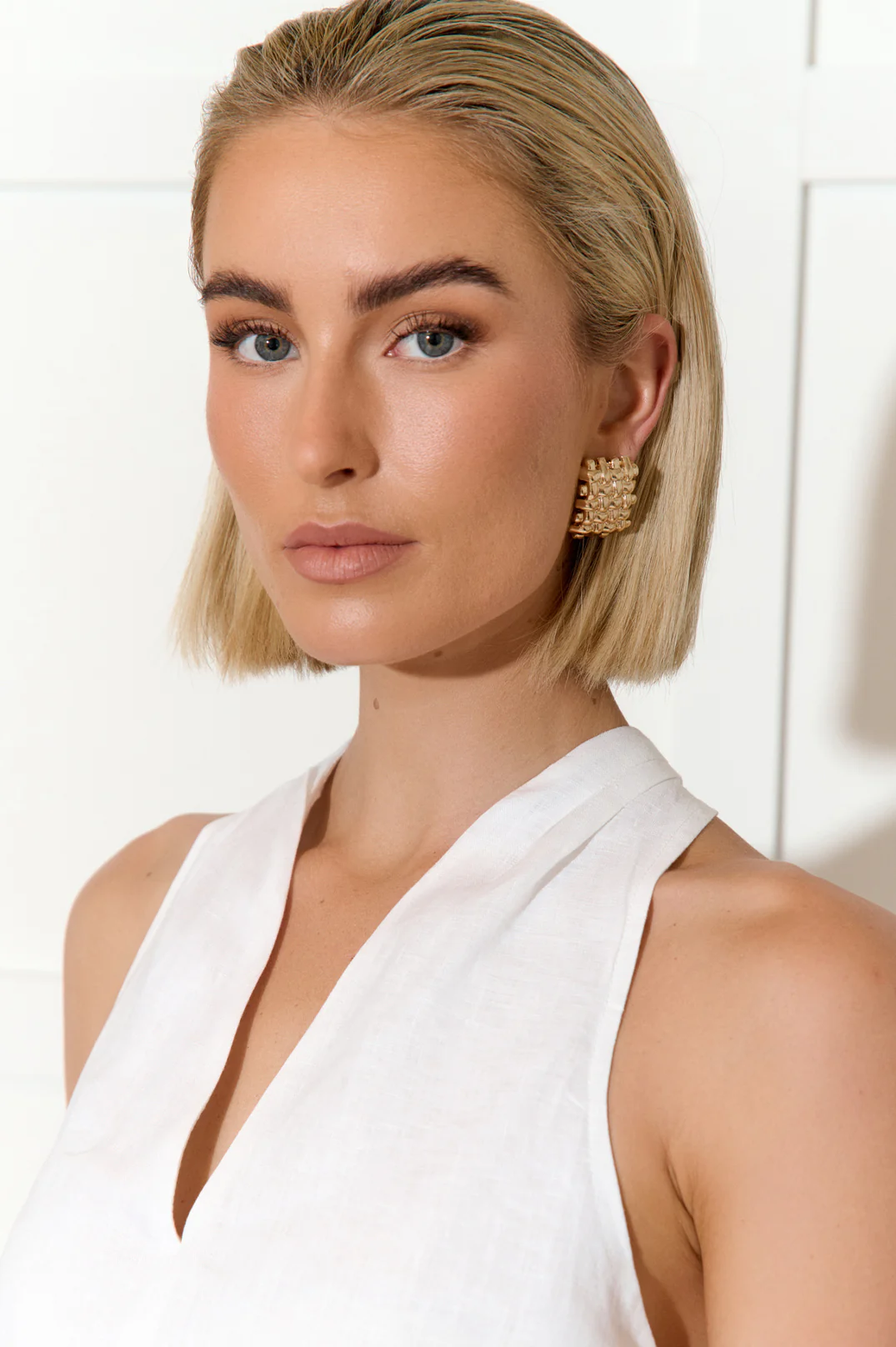 Square Braid Stud Earrings (Gold) - Image 2