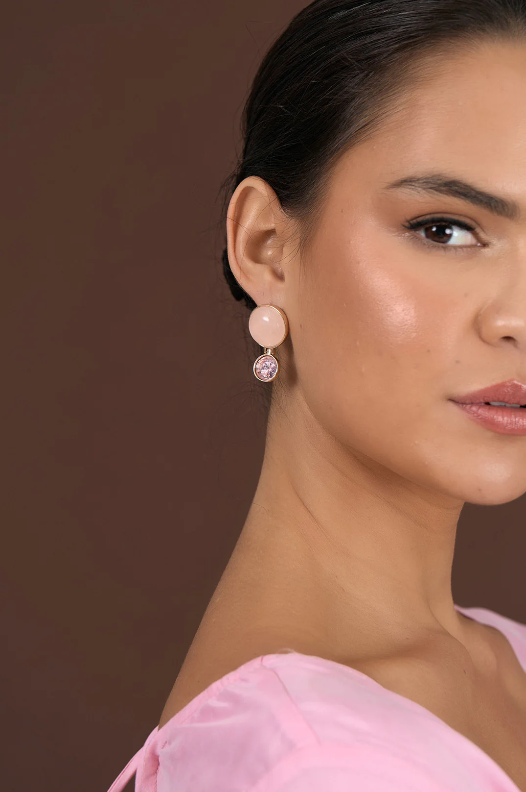 Stone Glass Mid Drop Earrings (Camel) - Image 2