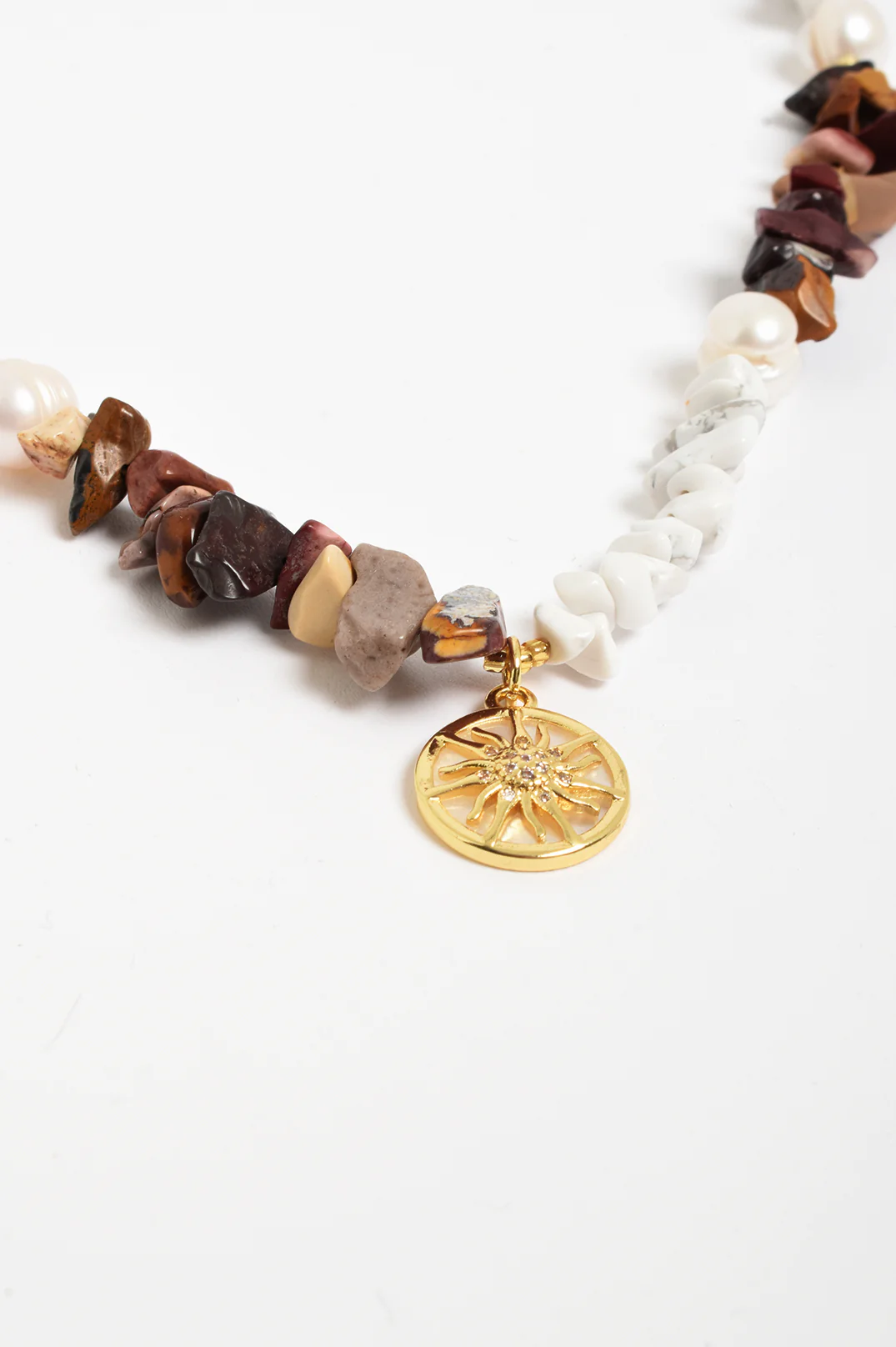 Sun Charm Stone Chip Pearl Necklace (Choc/White) - Image 3
