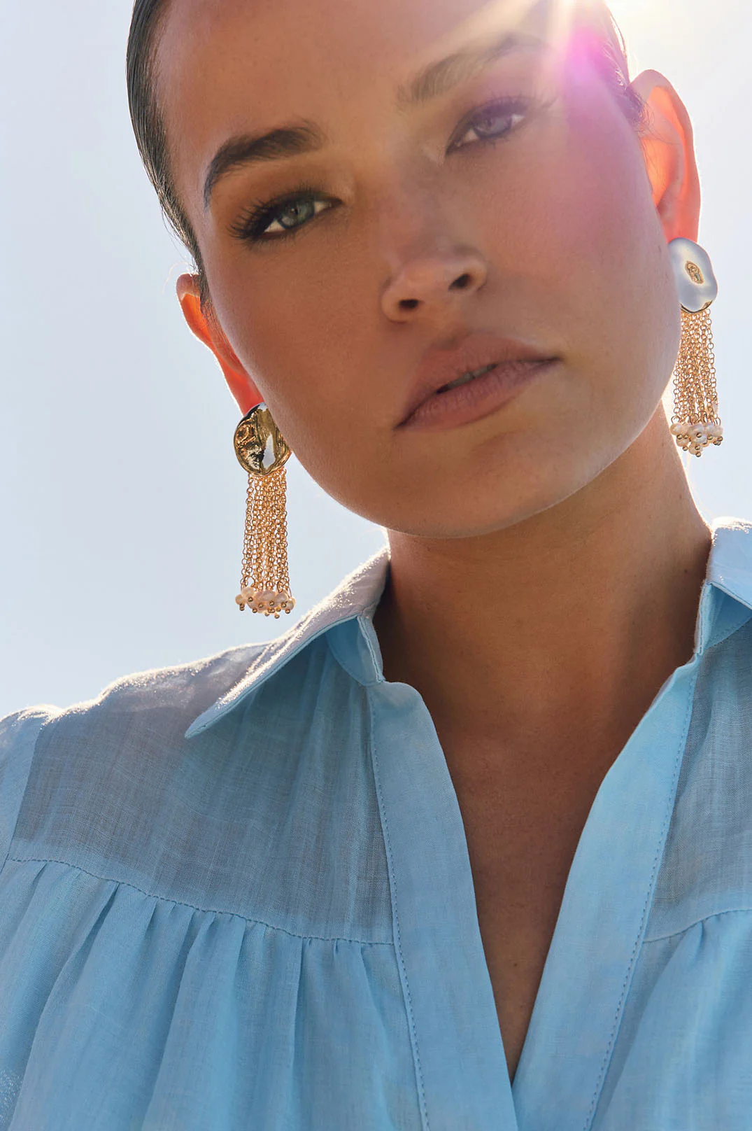 Tassel and Freshwater Pearl Event Earrings (Gold/Cream)