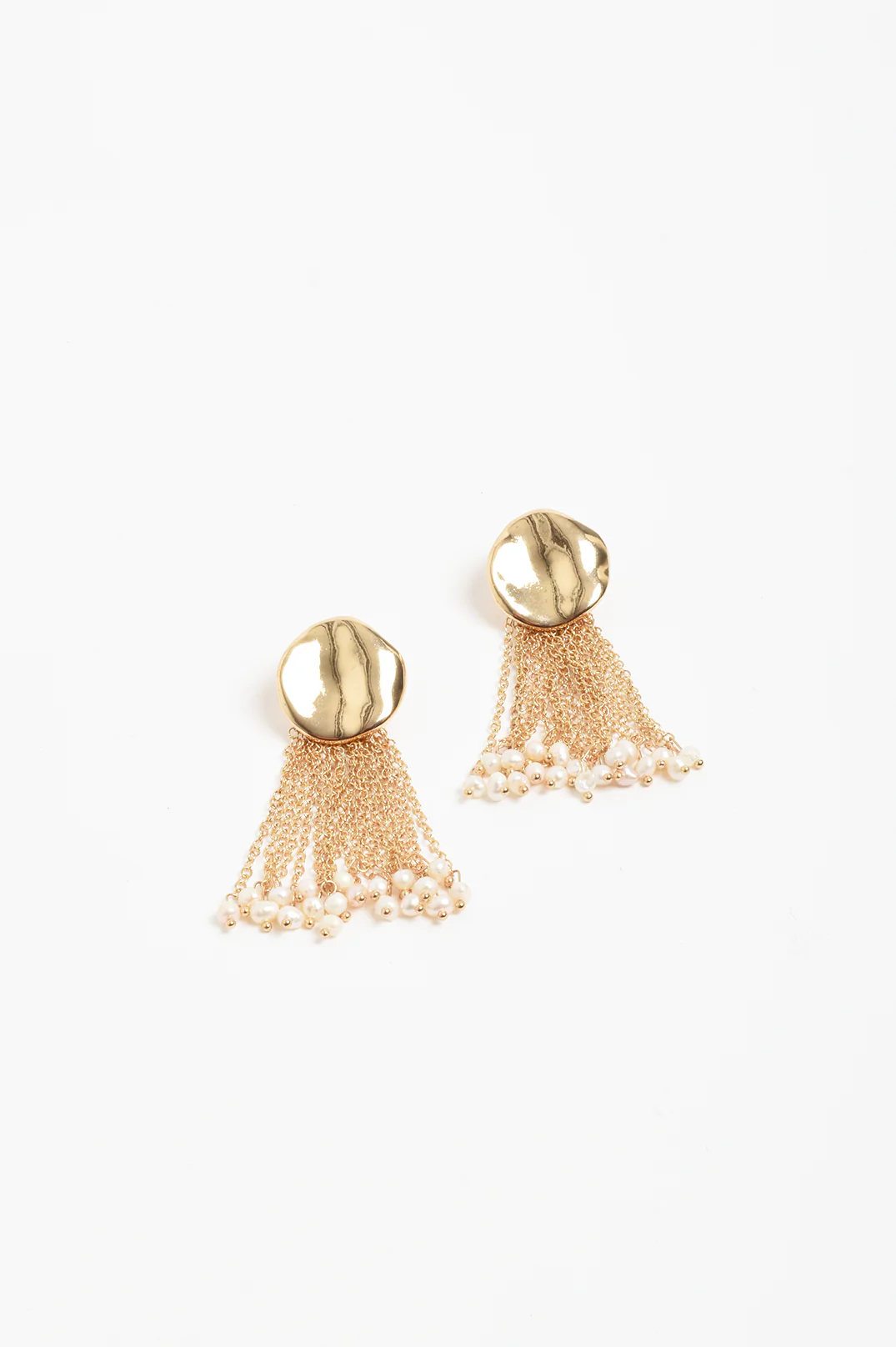 Tassel and Freshwater Pearl Event Earrings (Gold/Cream) - Image 2