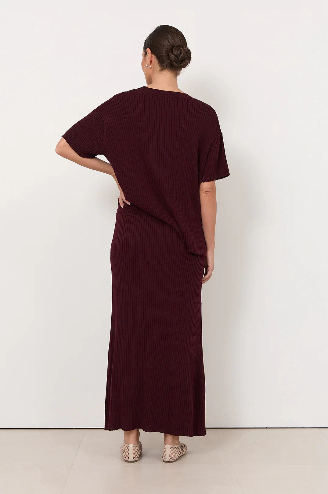Taylor Rib Knit Midi Skirt (Burgundy) - Image 5