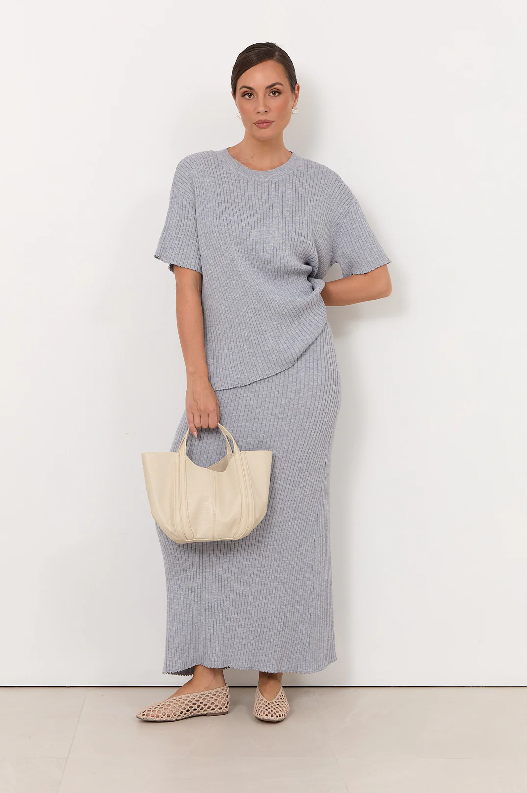 Taylor Rib Knit Midi Skirt (Dove) - Image 3