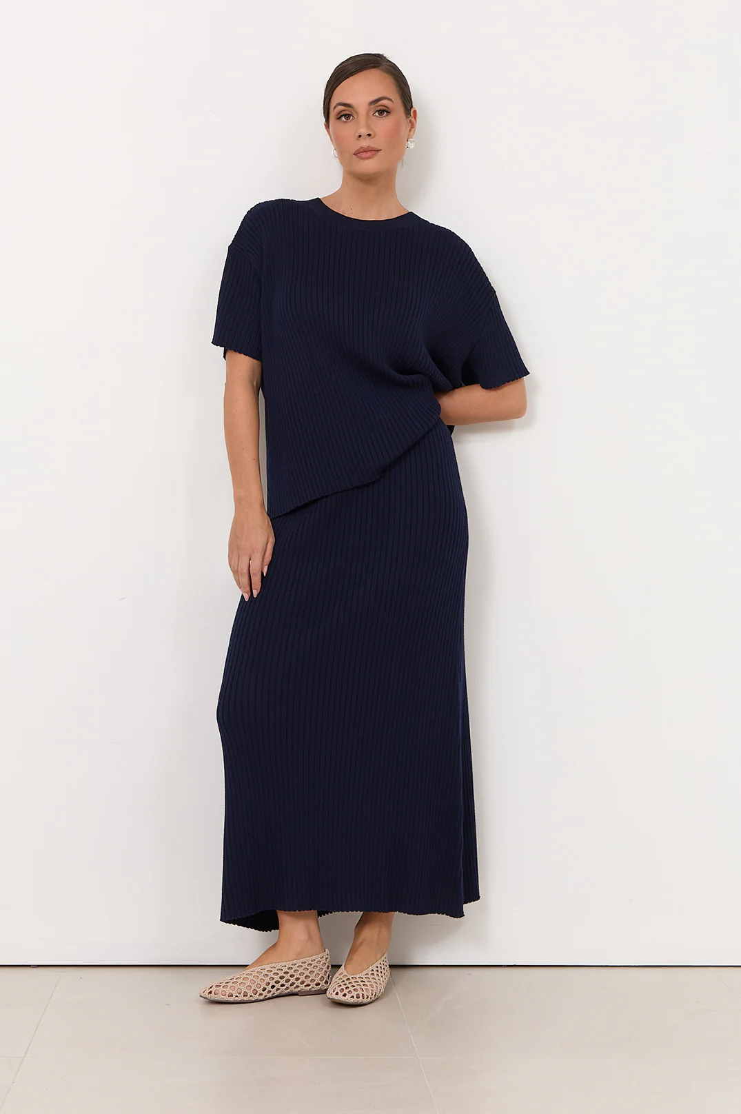 Taylor Rib Knit Midi Skirt (Navy) - Image 3