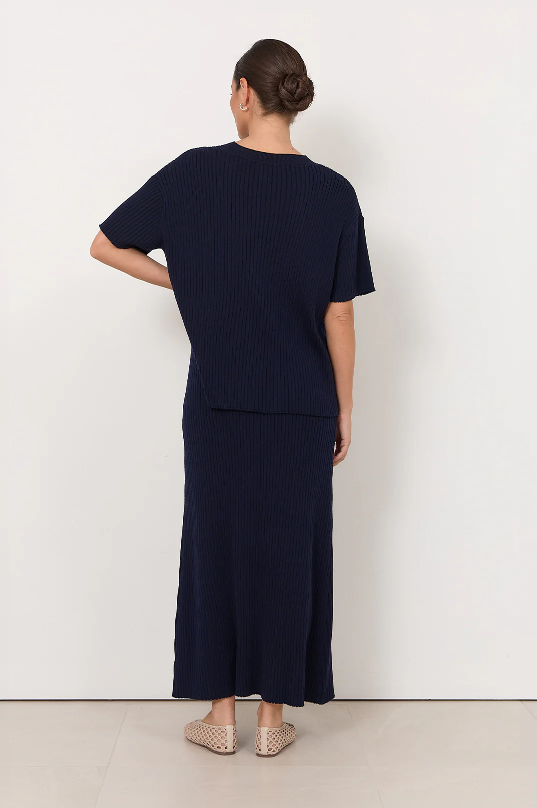 Taylor Rib Knit Midi Skirt (Navy) - Image 4