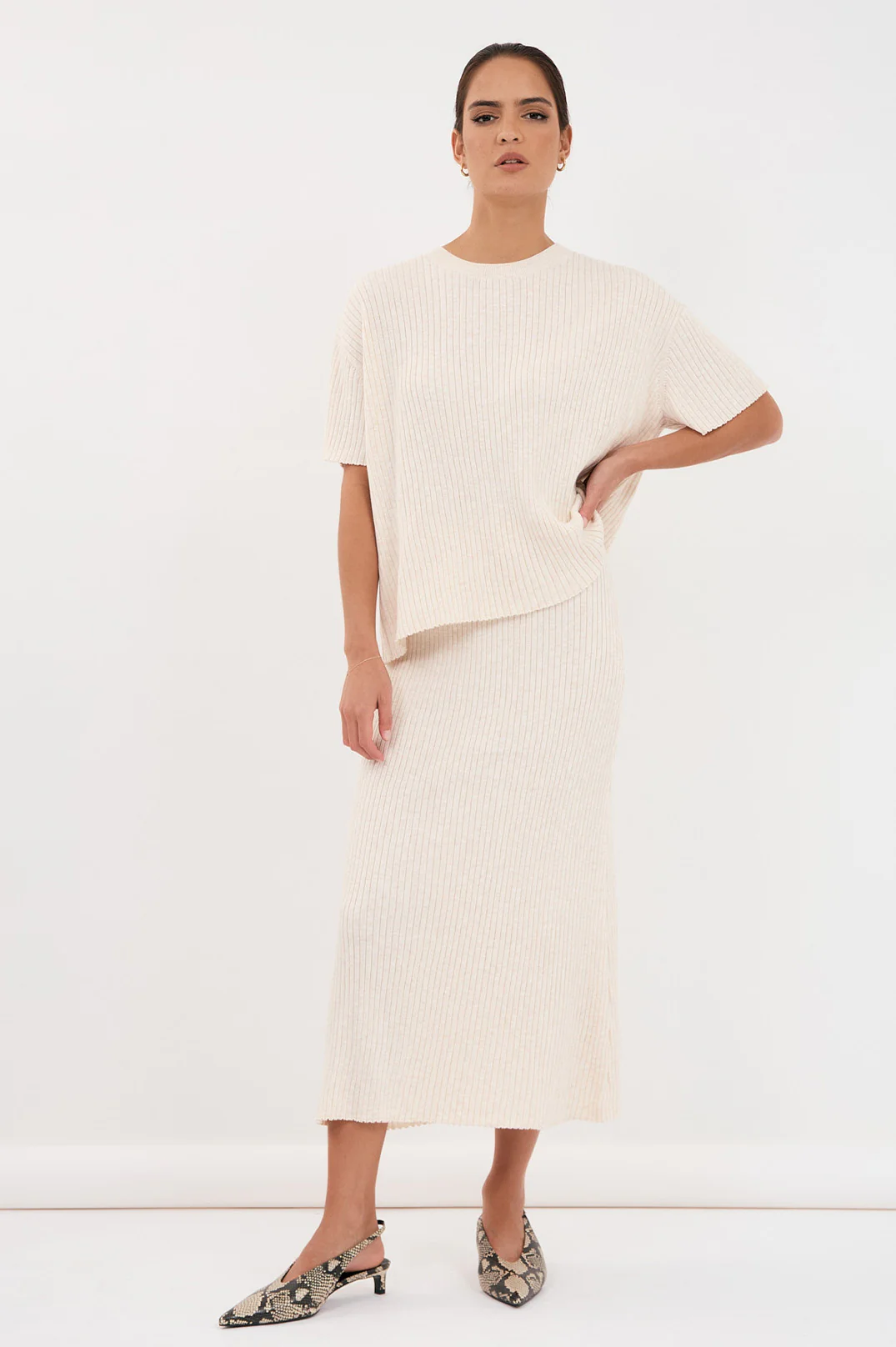 Taylor Rib Knit Midi Skirt (Oat) - Image 4