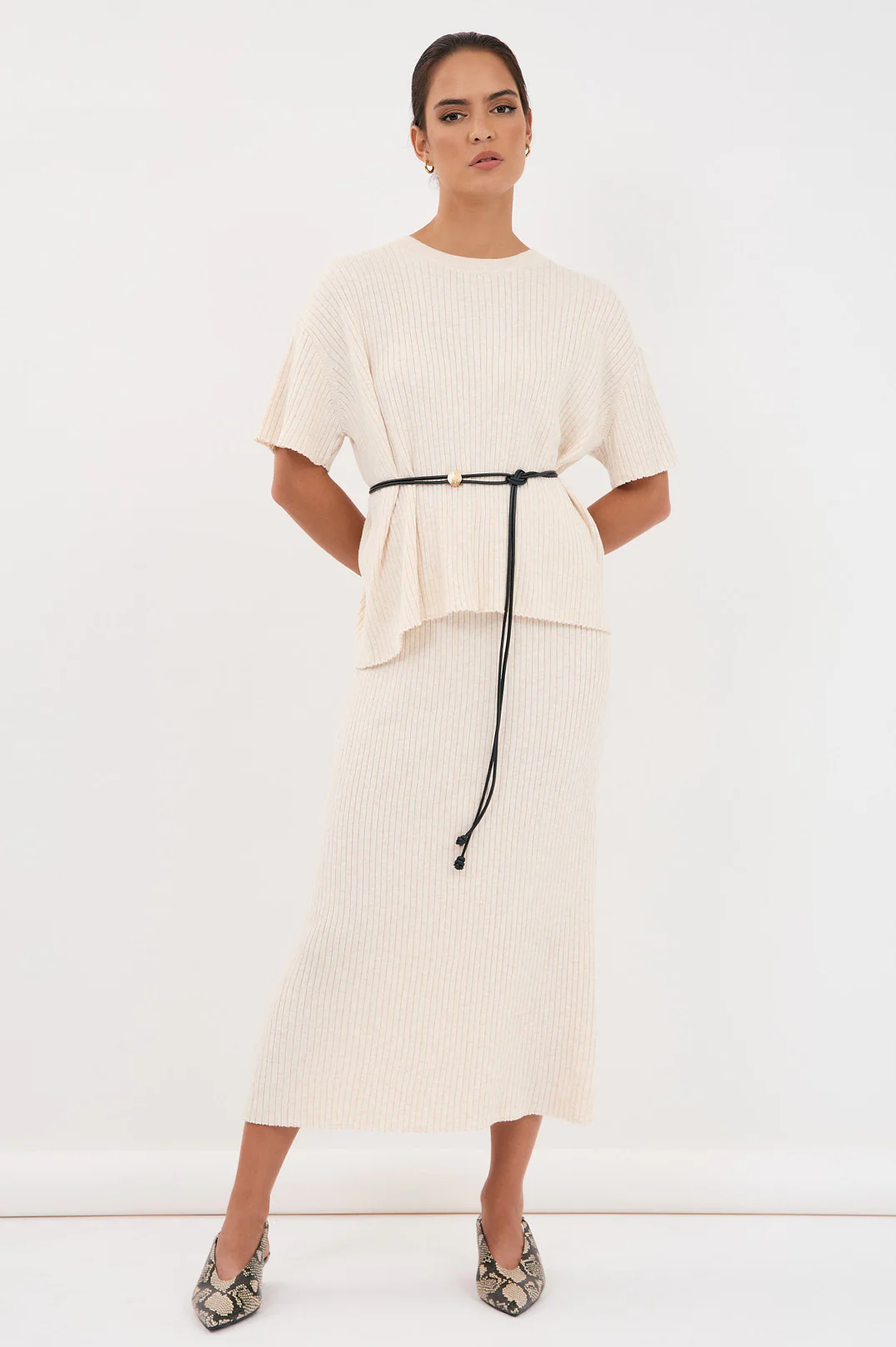 Taylor Rib Knit Midi Skirt (Oat) - Image 6