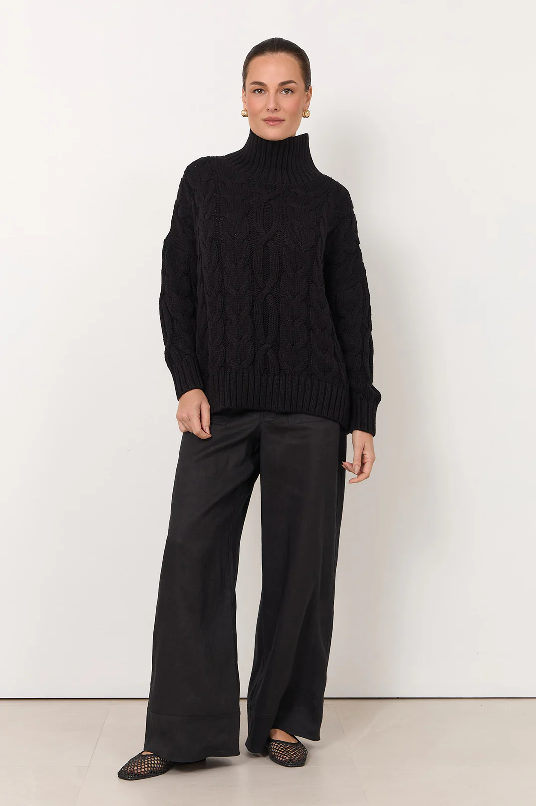 Tegan Cable Knit Jumper (Black) - Image 3