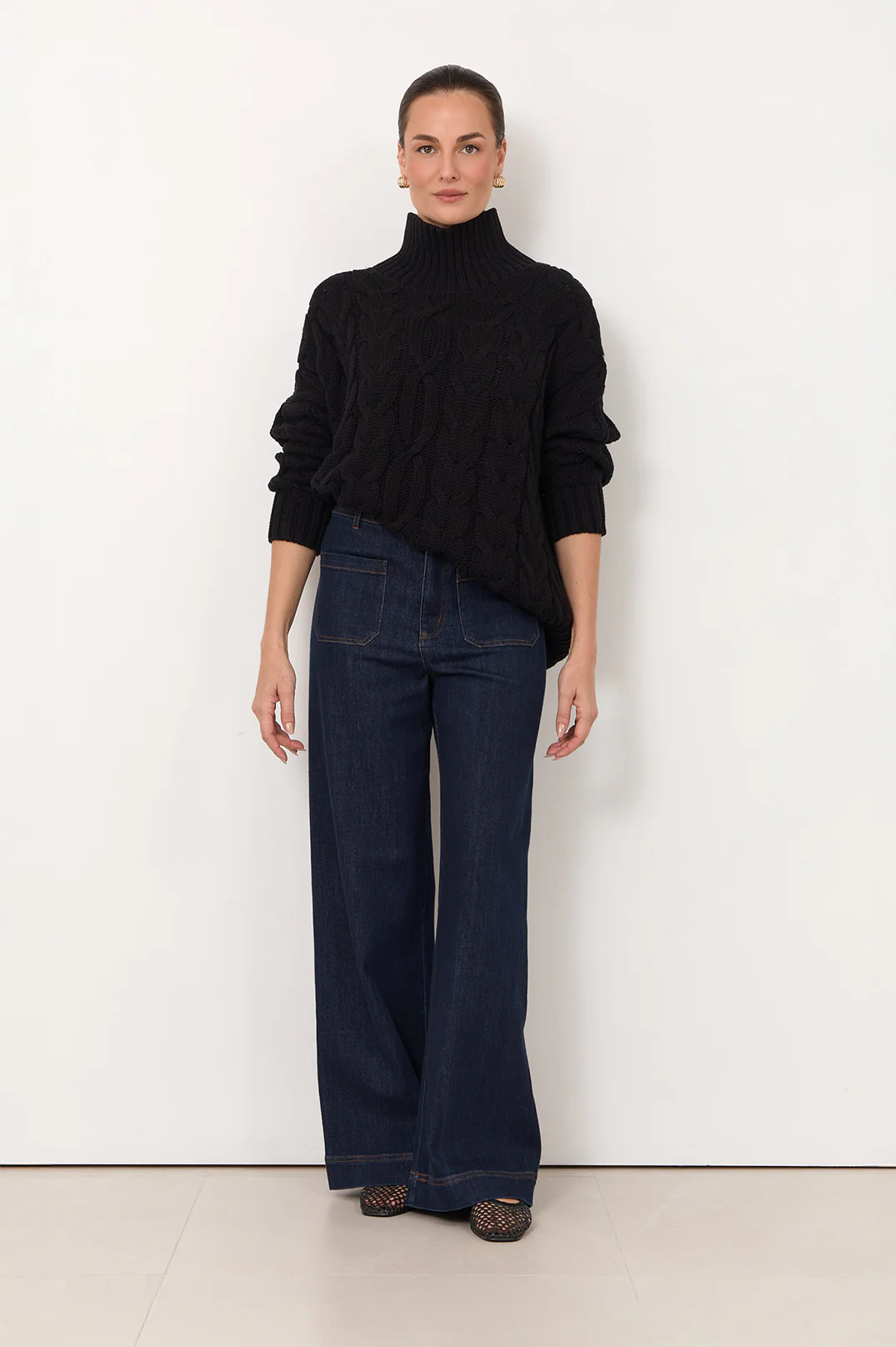 Tegan Cable Knit Jumper (Black) - Image 4