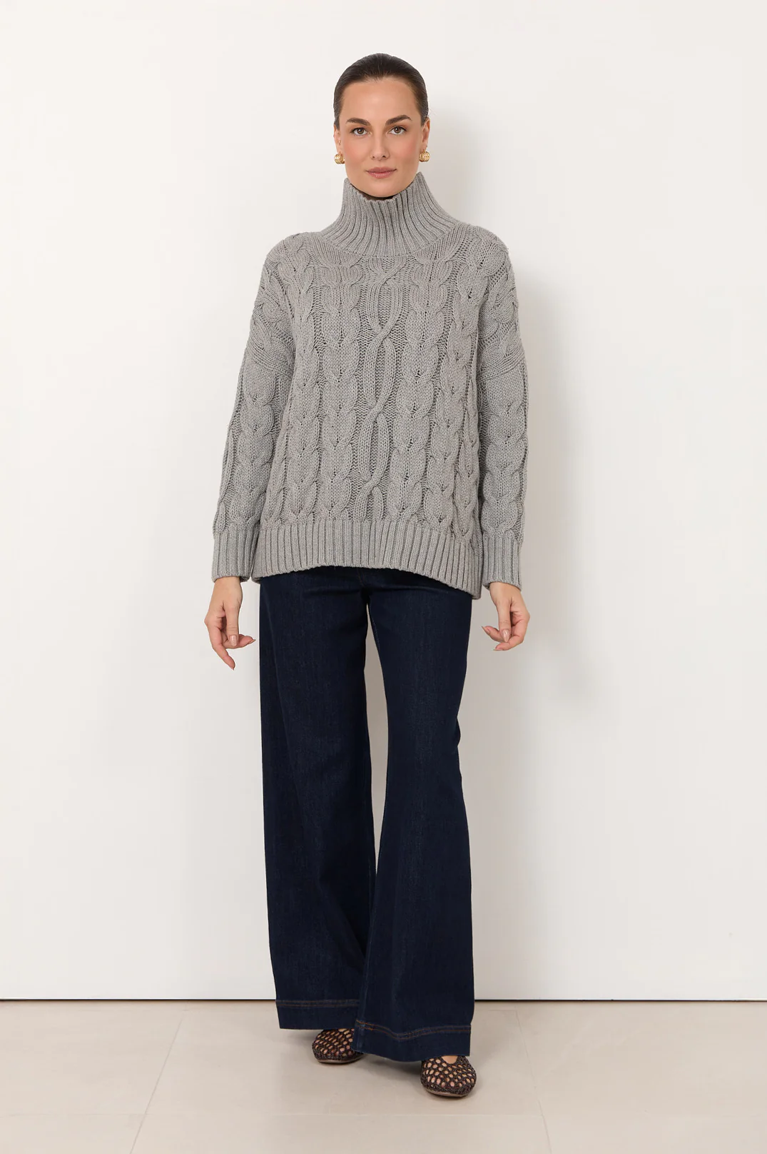 Tegan Cable Knit Jumper (Grey) - Image 3
