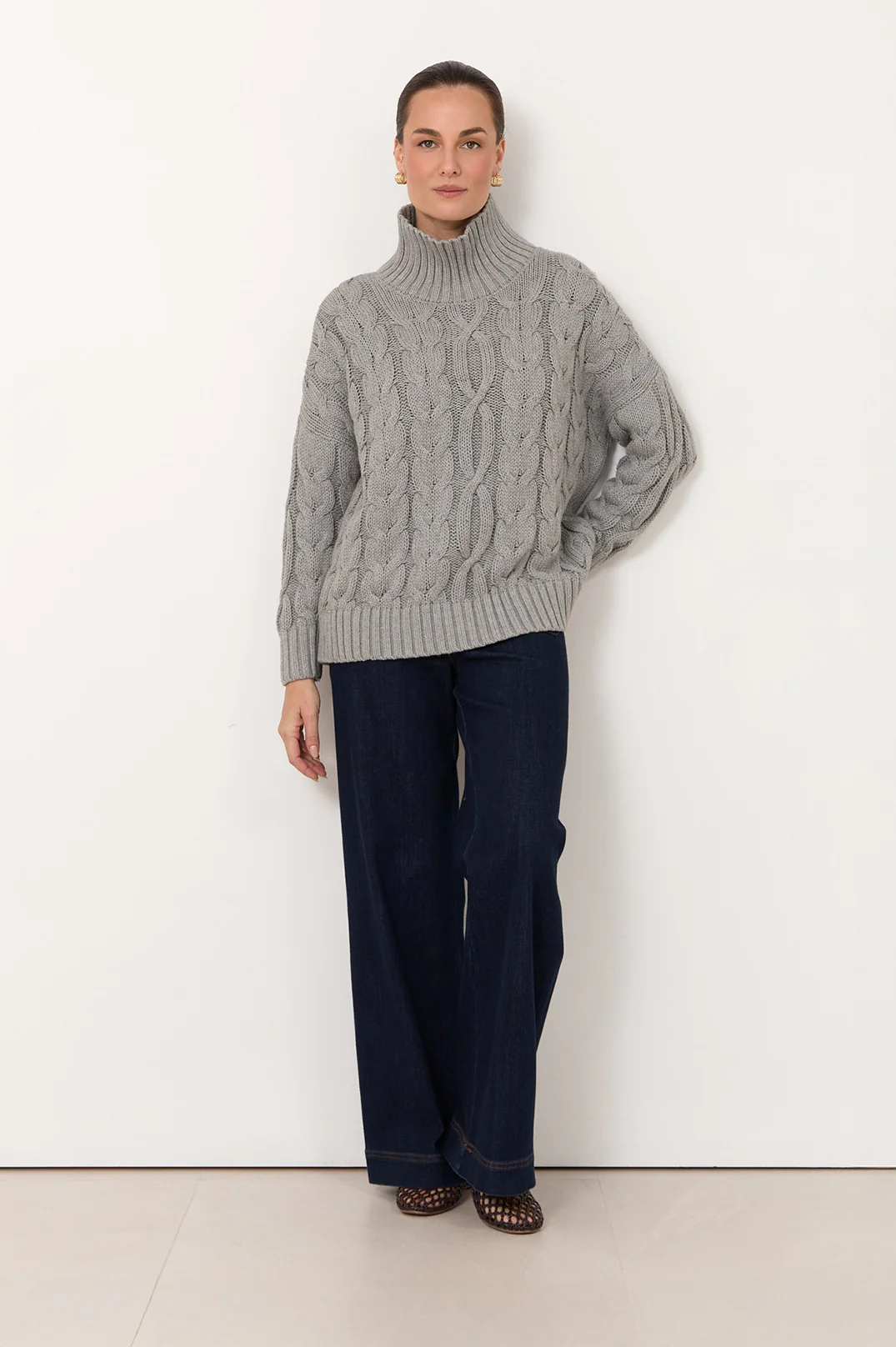 Tegan Cable Knit Jumper (Grey) - Image 4