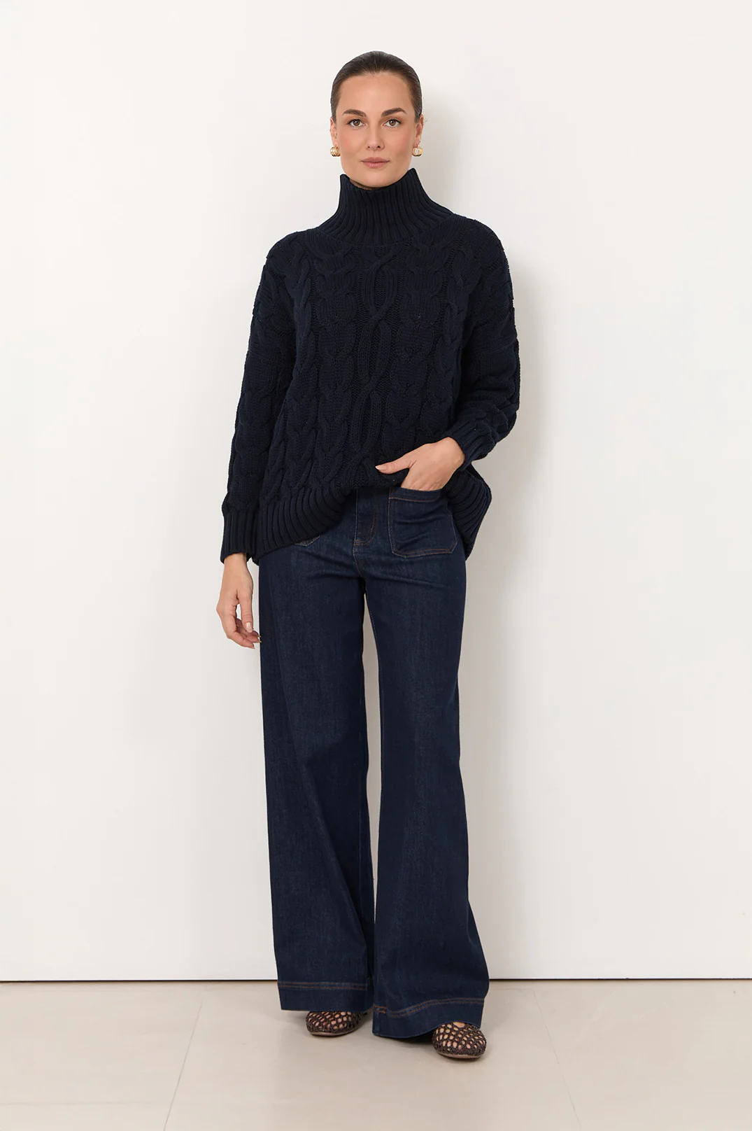 Tegan Cable Knit Jumper (Navy) - Image 4