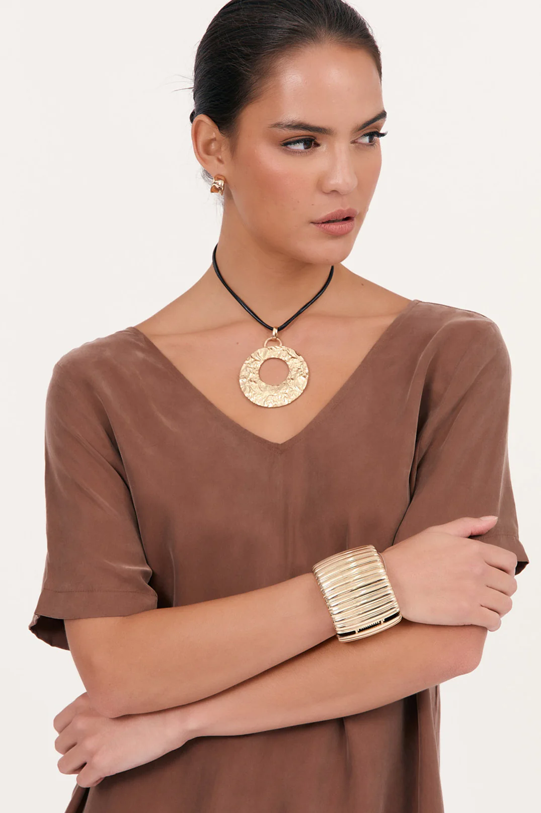 Textured Metal Adjustable Pendant Necklace (Silver) - Image 2