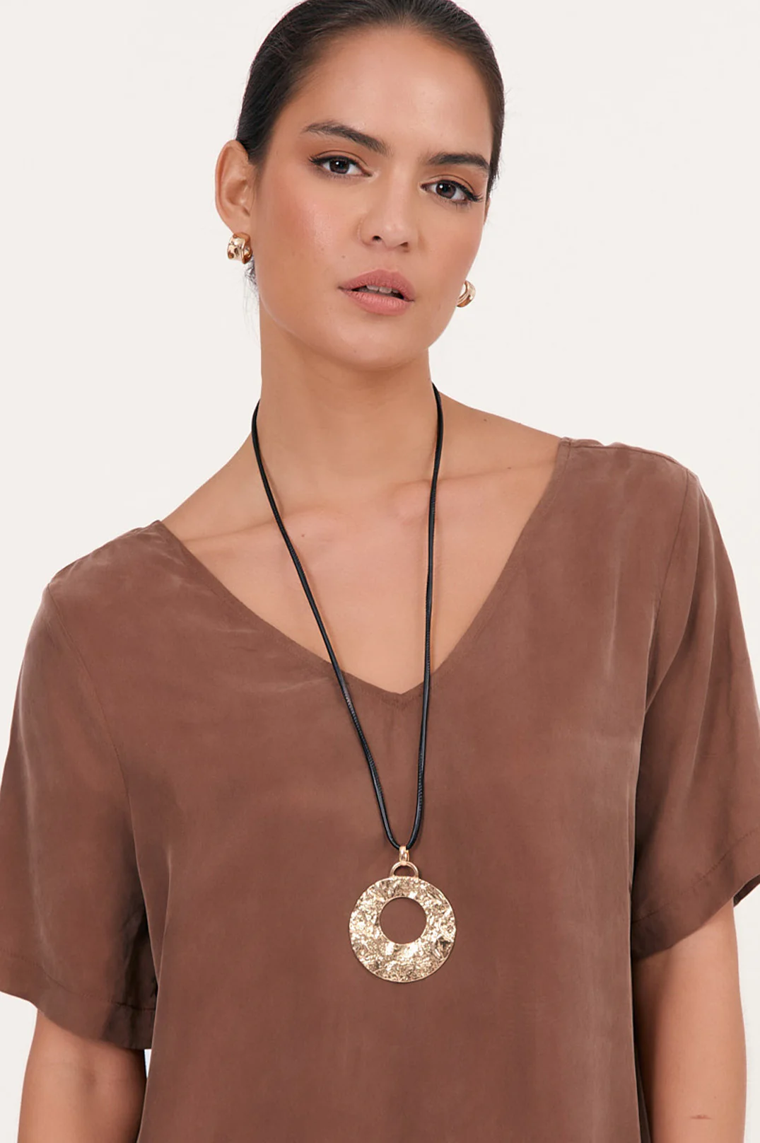 Textured Metal Adjustable Pendant Necklace (Silver) - Image 3