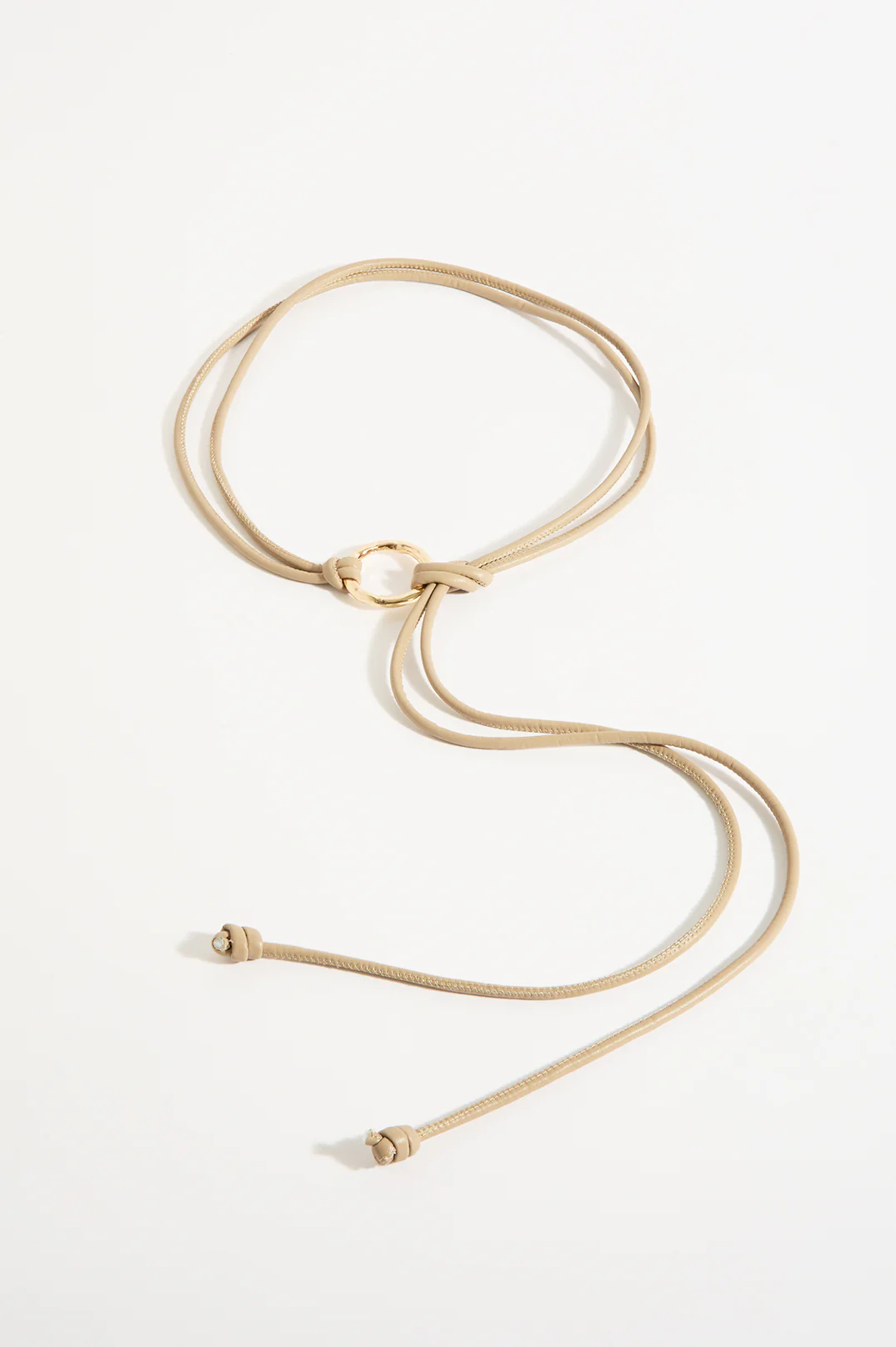Textured Metal Ring Front Tie Belt (Camel)