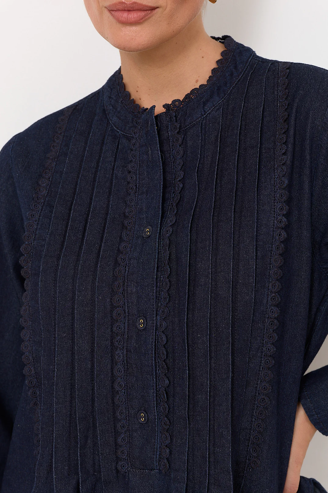 Thea Lightweight Denim Pleated Top (Denim) - Image 3