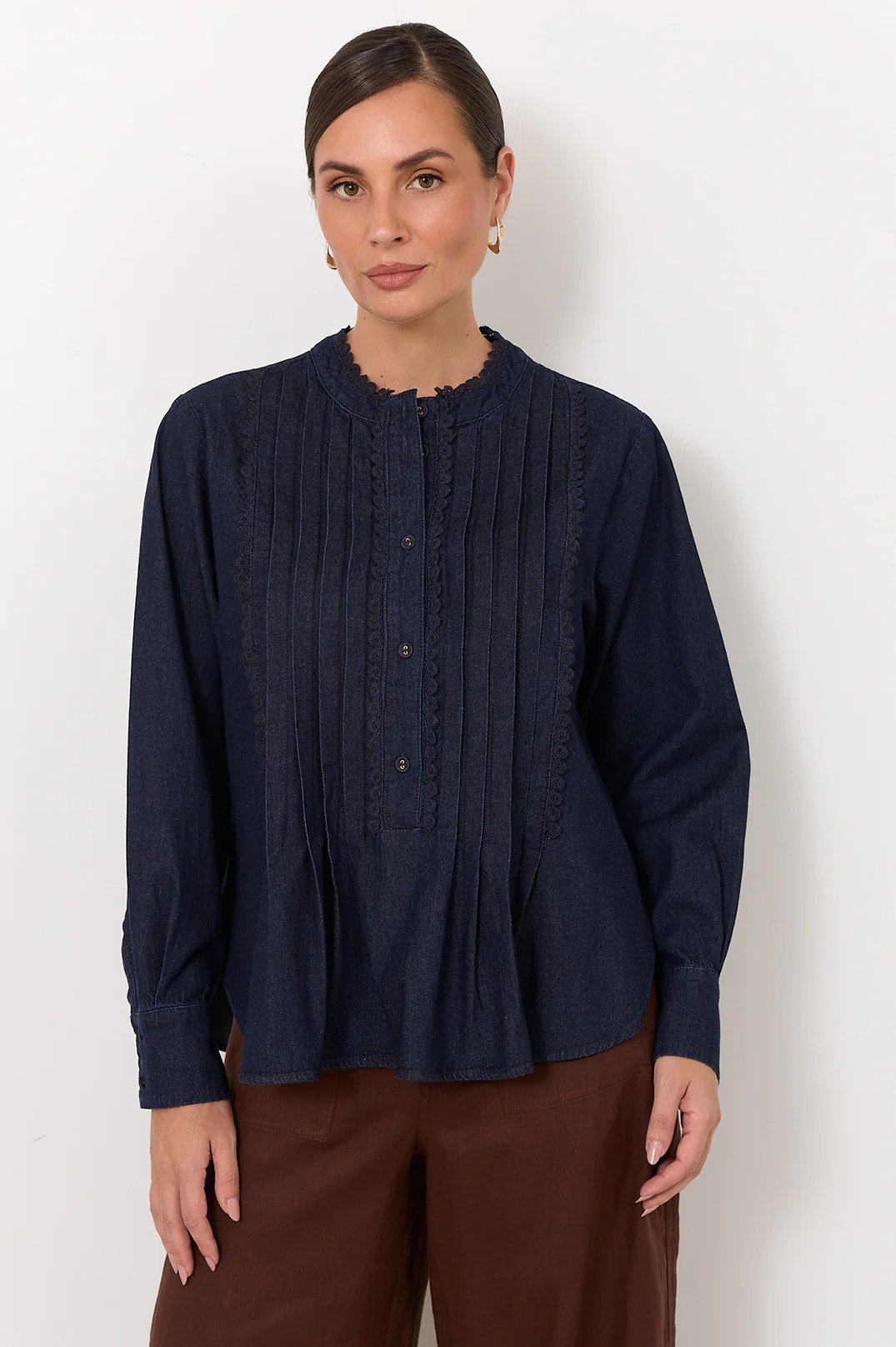 Thea Lightweight Denim Pleated Top (Denim) - Image 4