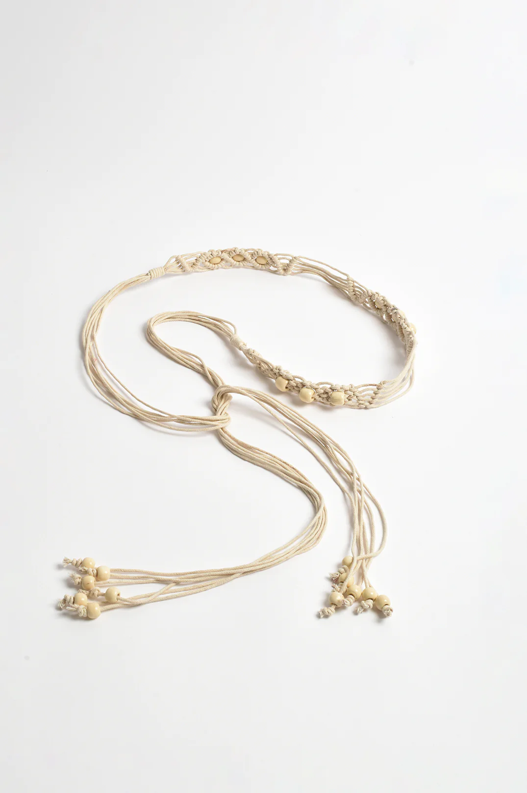 Tie Front Macrame Bead Belt (Cream)