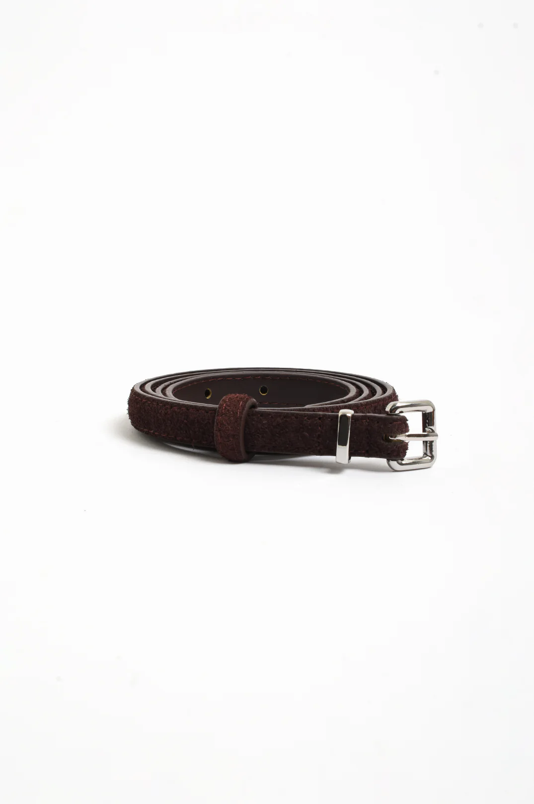 Tisha Thin Suede Jeans Belt (Chocolate/Silver)